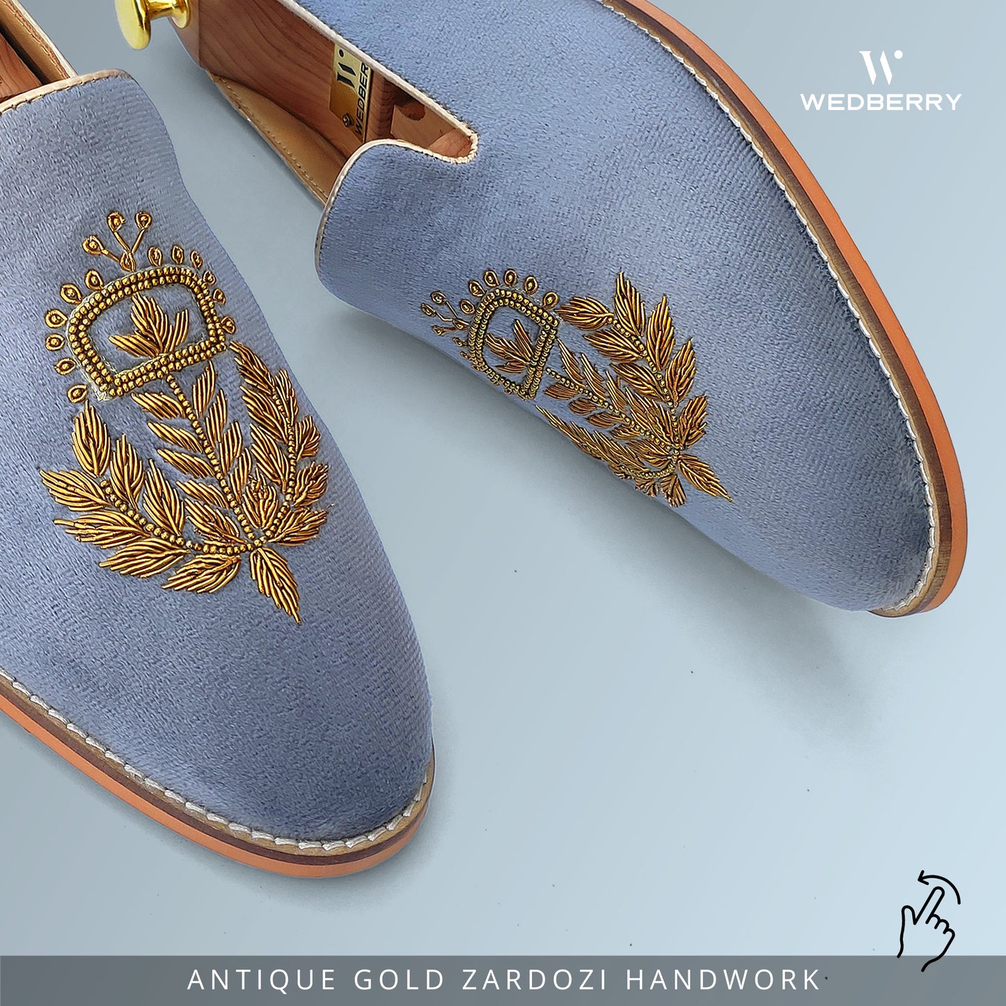 Grey Velvet Zardozi Wedding Ethnic Shoes Handwork for Men