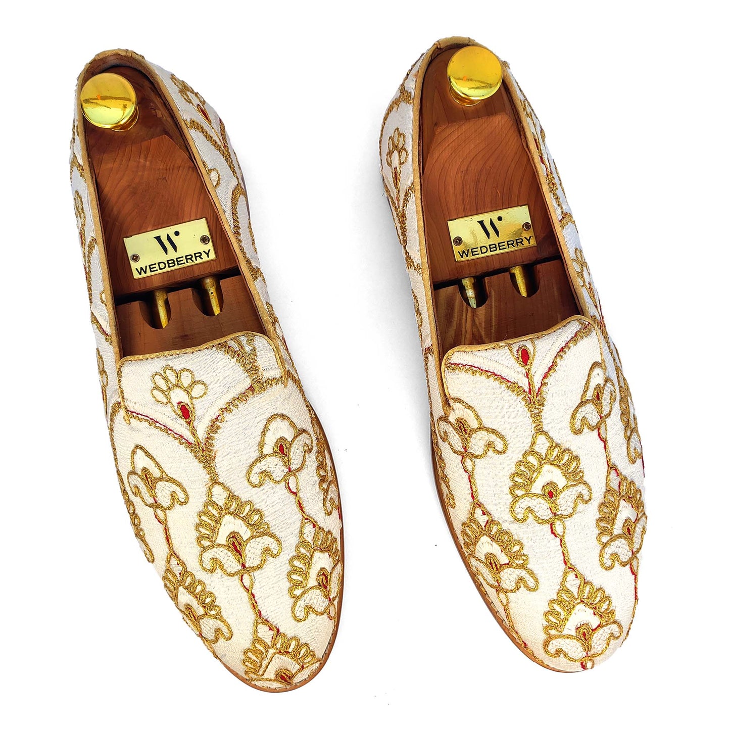 White Golden Embroidery Wedding Ethnic Mojari Shoes for Men
