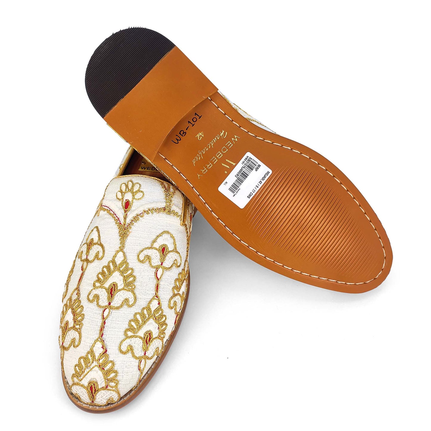 White Golden Embroidery Wedding Ethnic Mojari Shoes for Men