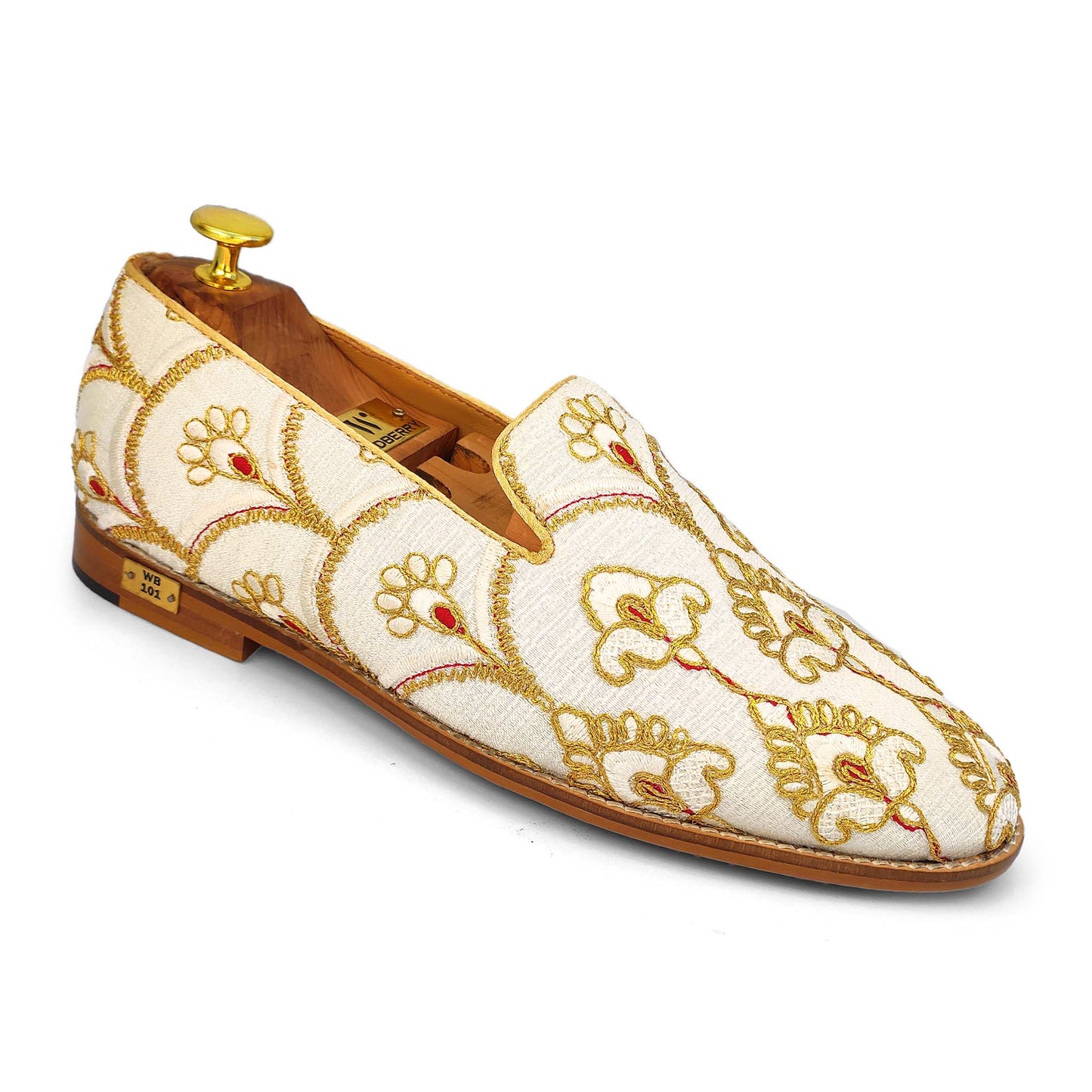 White Golden Embroidery Wedding Ethnic Mojari Shoes for Men