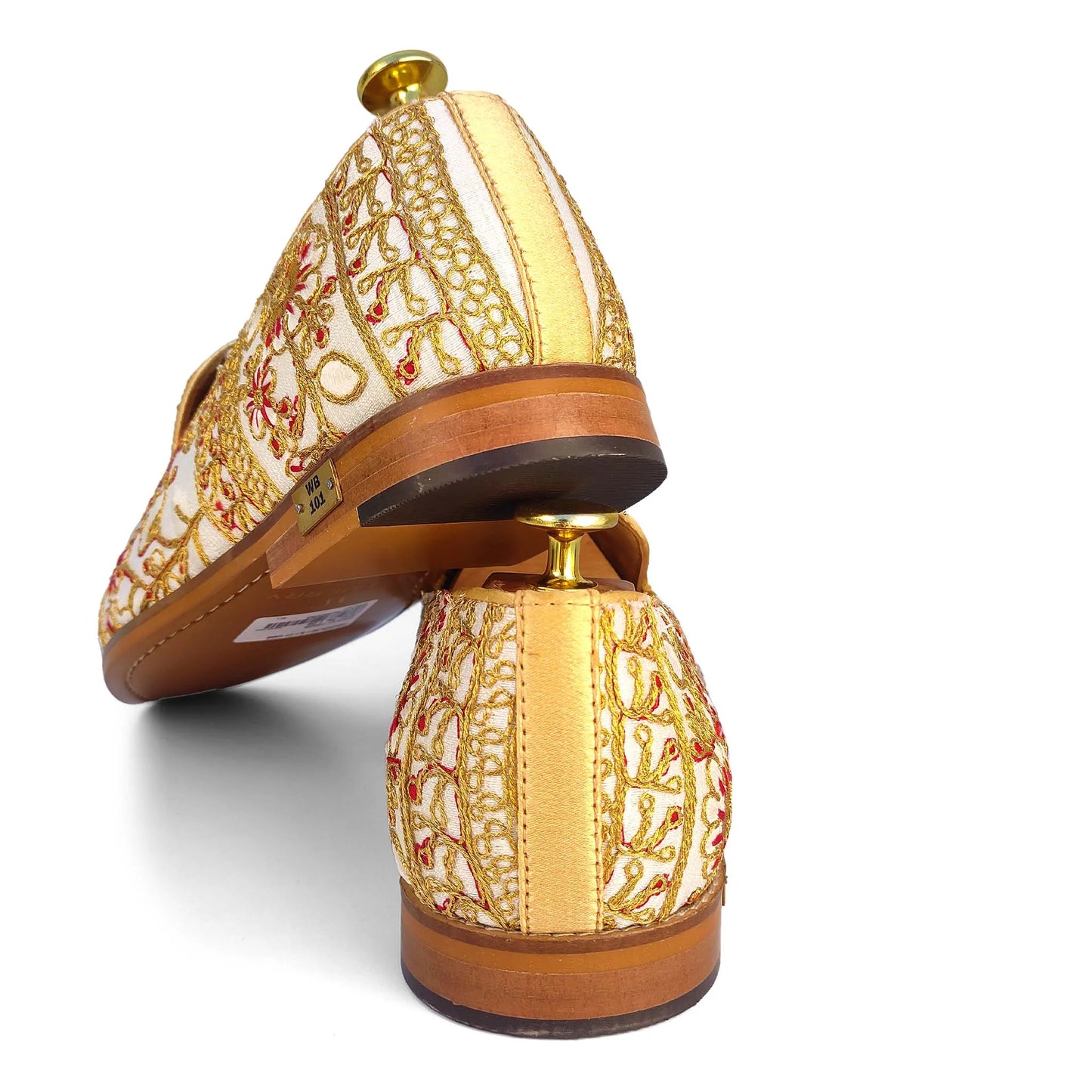 White with Full Golden Embroidery Wedding Ethnic Shoes Loafer for Men