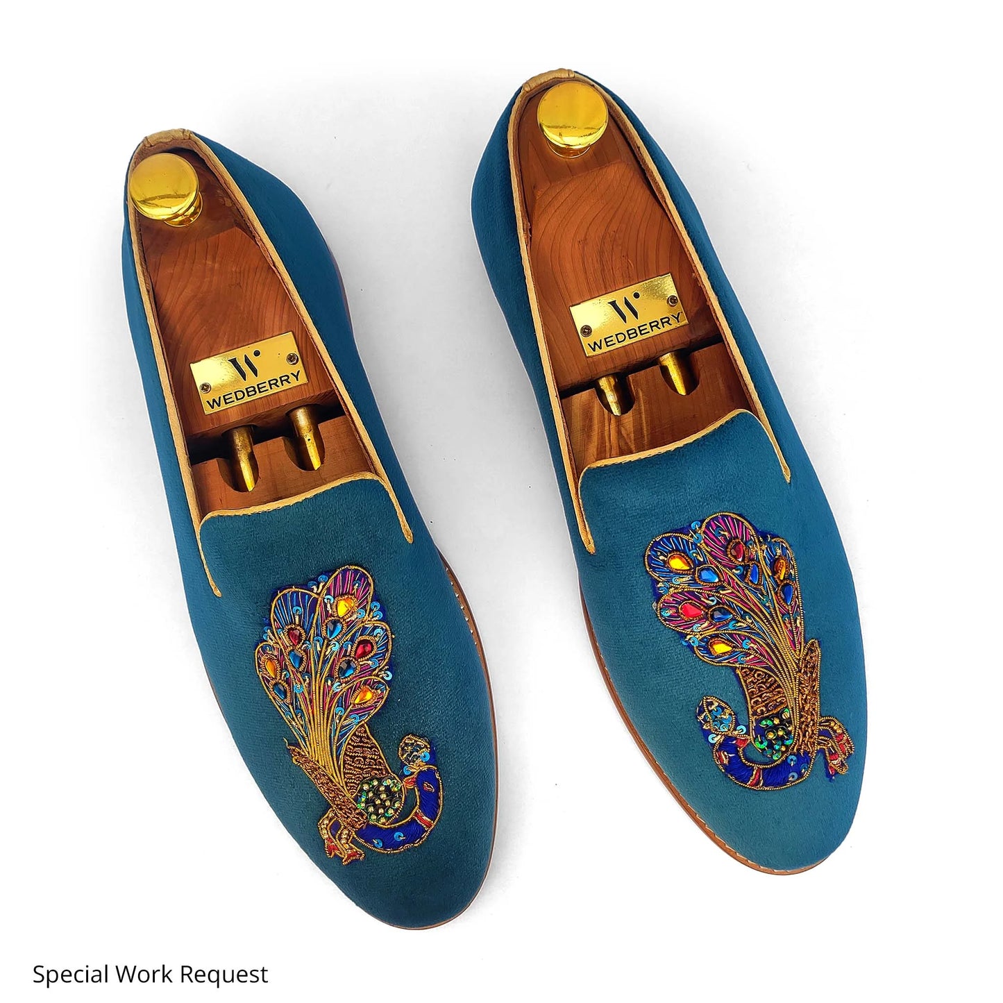 Turquoise Blue Loafer with Special Peacock Zardozi Work for Men
