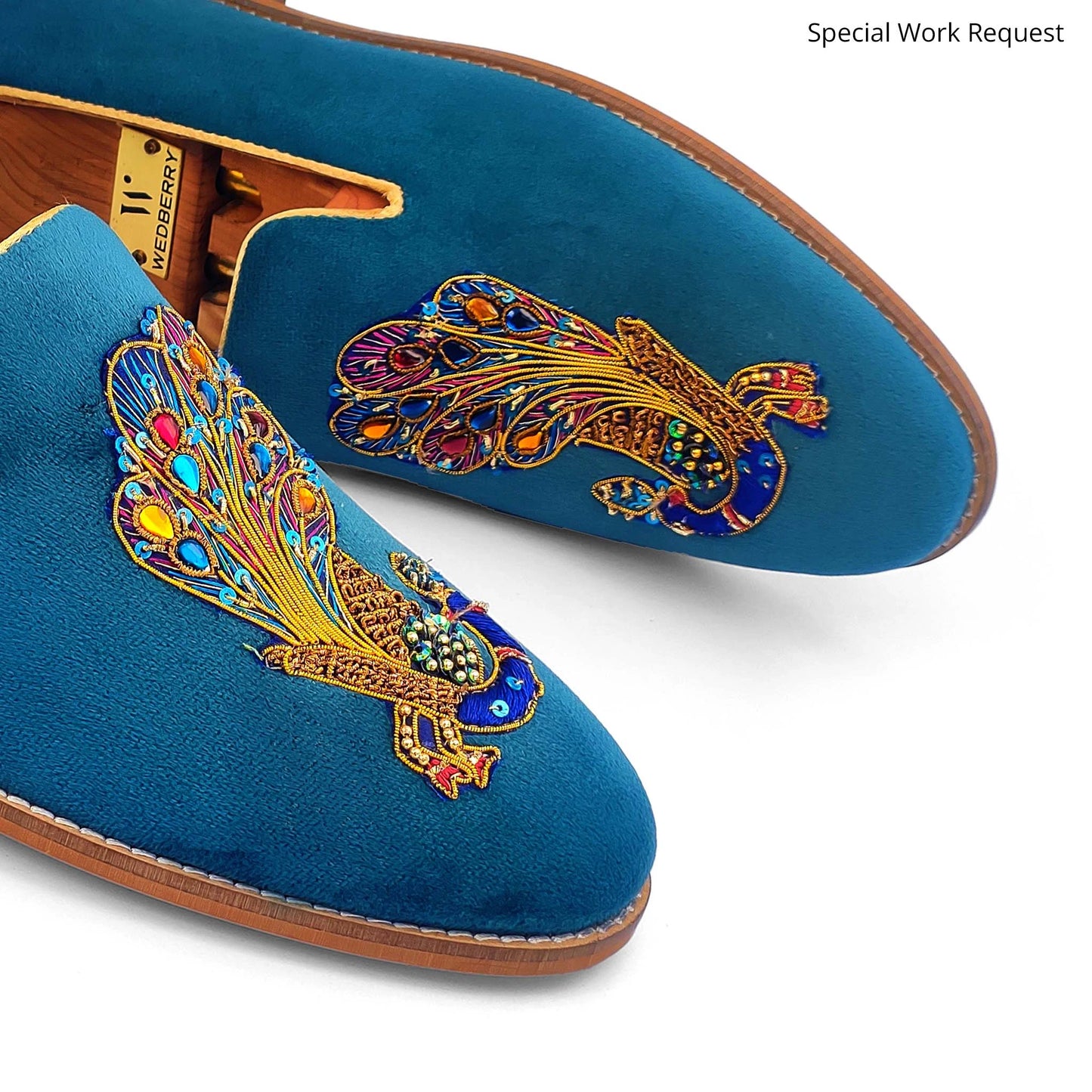 Turquoise Blue Loafer with Special Peacock Zardozi Work for Men