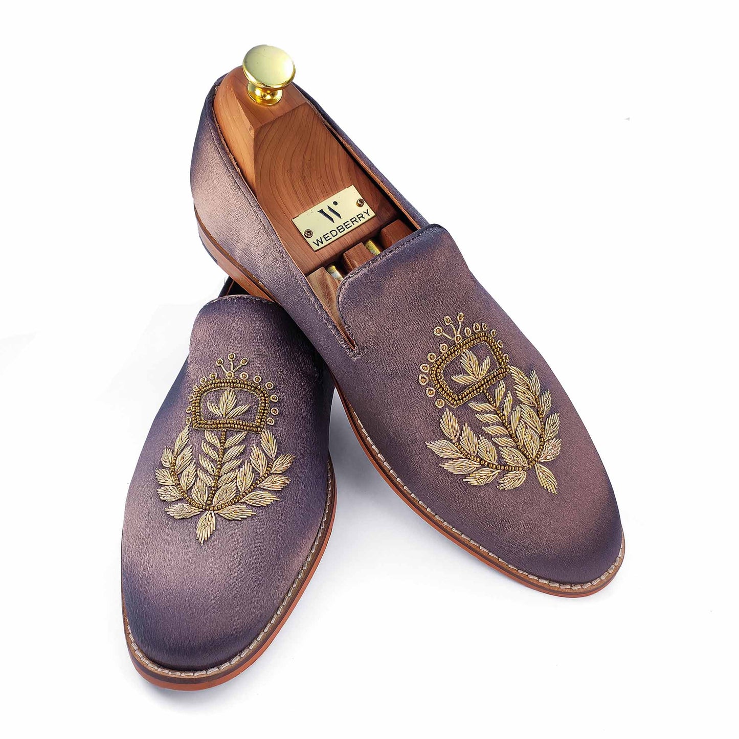 Grey Satin Zardozi Handwork Wedding Ethnic Shoes Party for Men