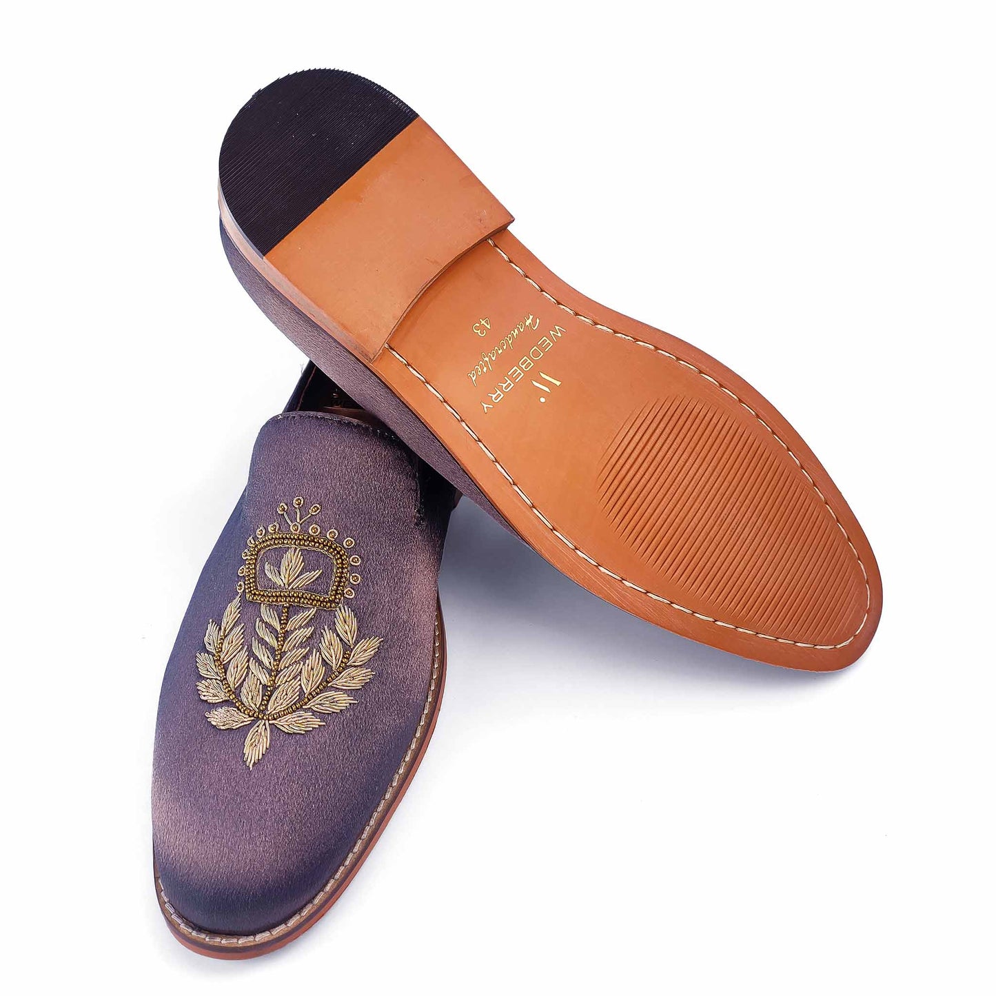 Grey Satin Zardozi Handwork Wedding Ethnic Shoes Party for Men