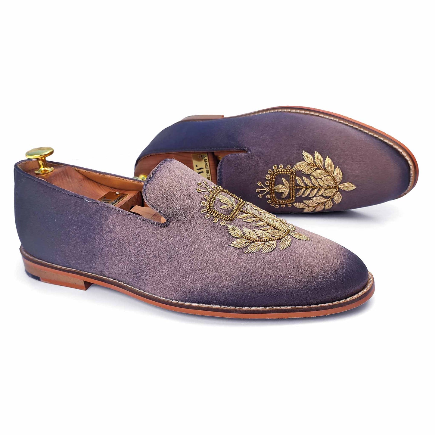 Grey Satin Zardozi Handwork Wedding Ethnic Shoes Party for Men