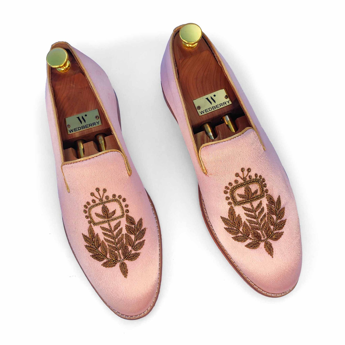 Light Pink Zardozi Handwork Wedding Shoes Ethnic Loafers for Men