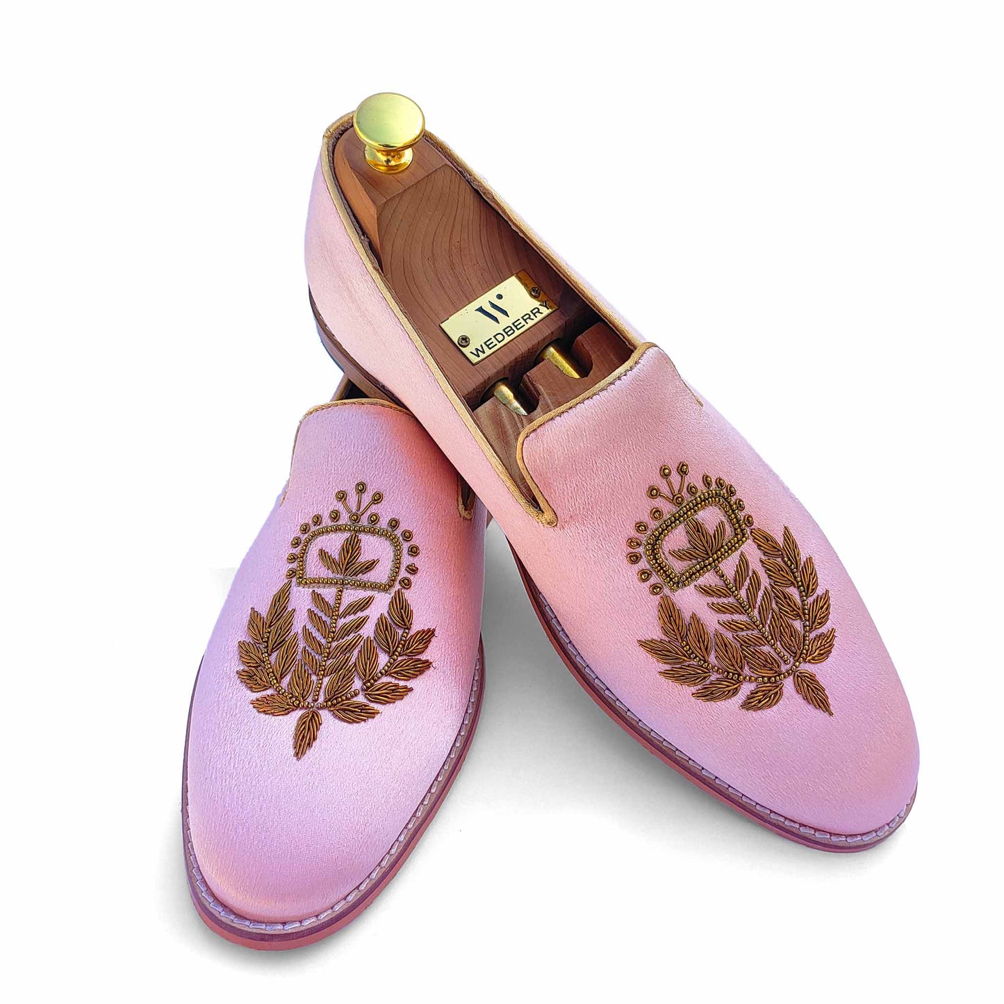 Light Pink Zardozi Handwork Wedding Shoes Ethnic Loafers for Men
