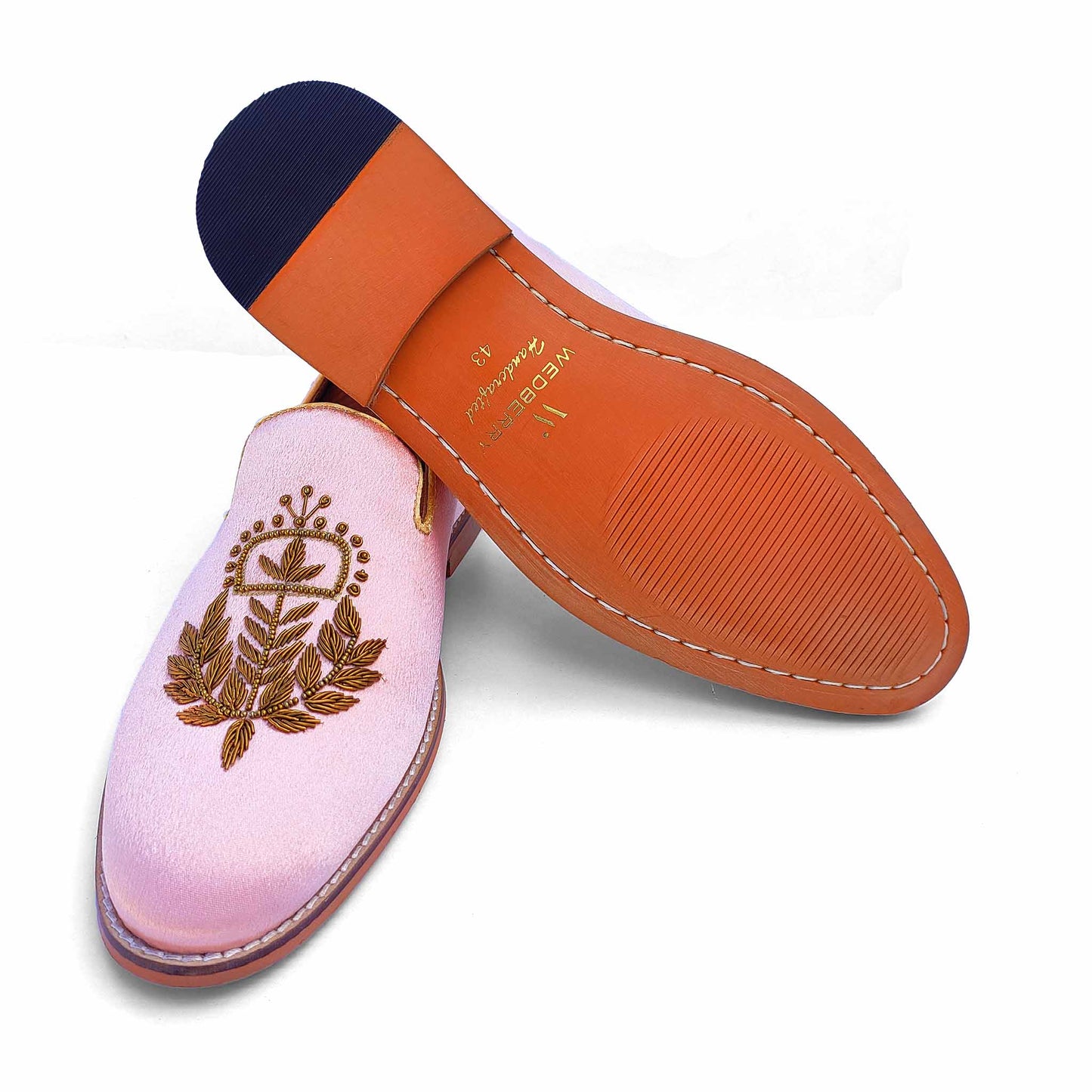 Light Pink Zardozi Handwork Wedding Shoes Ethnic Loafers for Men