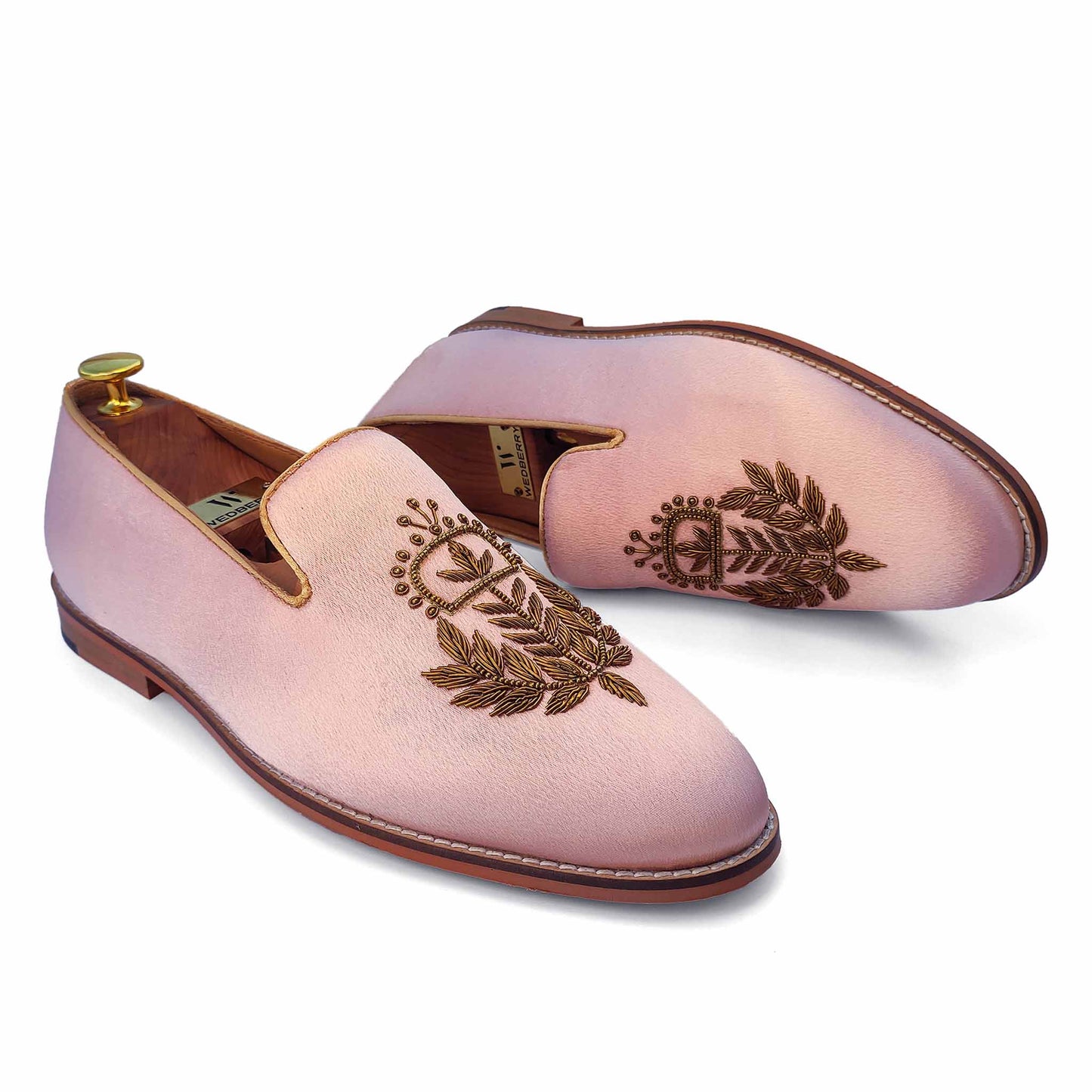 Light Pink Zardozi Handwork Wedding Shoes Ethnic Loafers for Men