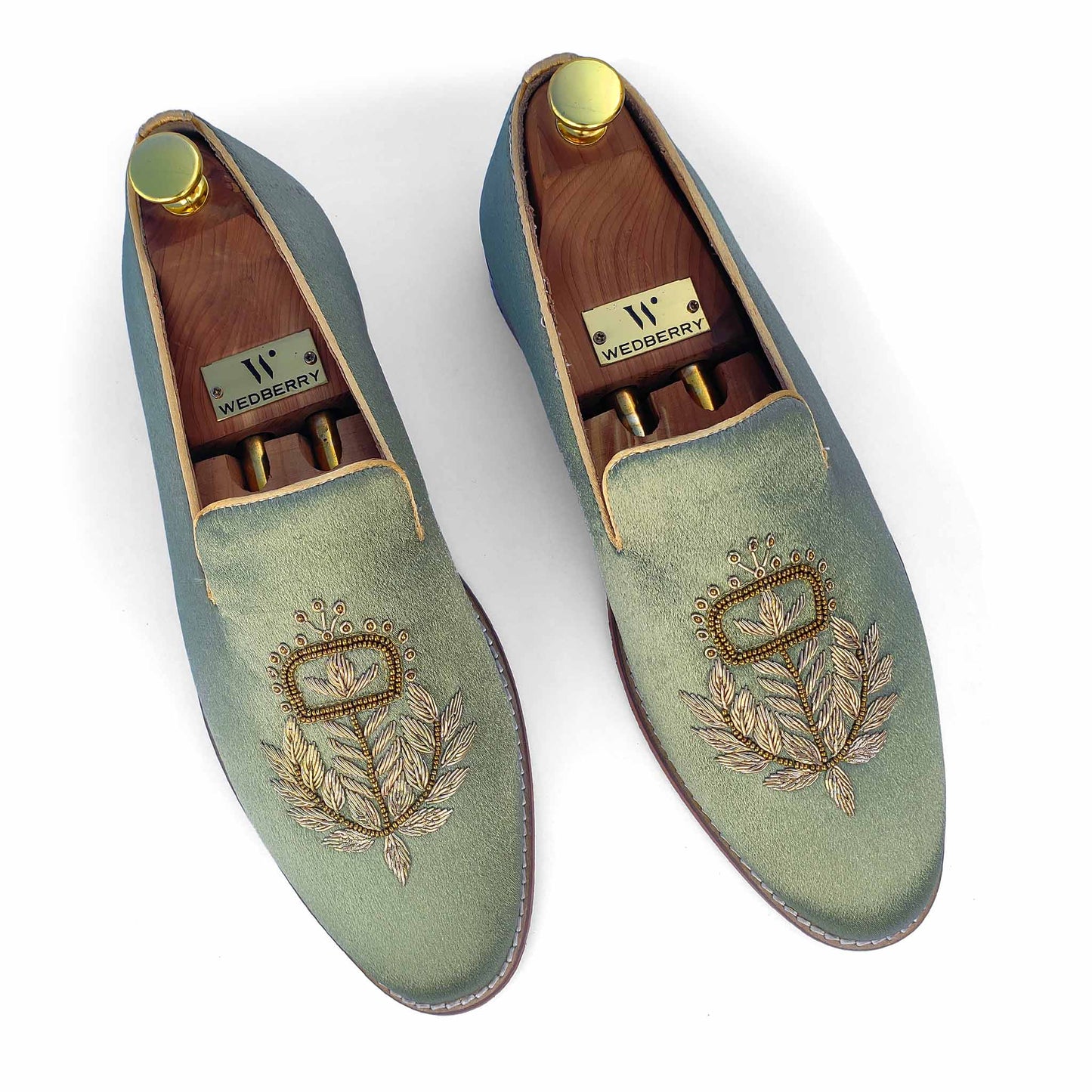 Pista Green Zardozi Handwork Wedding Ethnic Shoes for Men