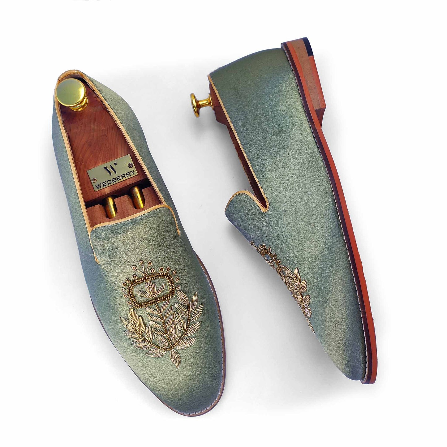 Pista Green Zardozi Handwork Wedding Ethnic Shoes for Men