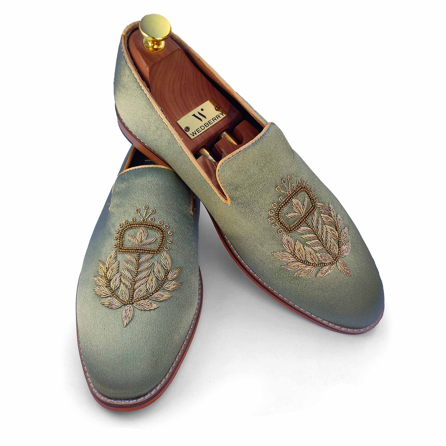 Pista Green Zardozi Handwork Wedding Ethnic Shoes for Men