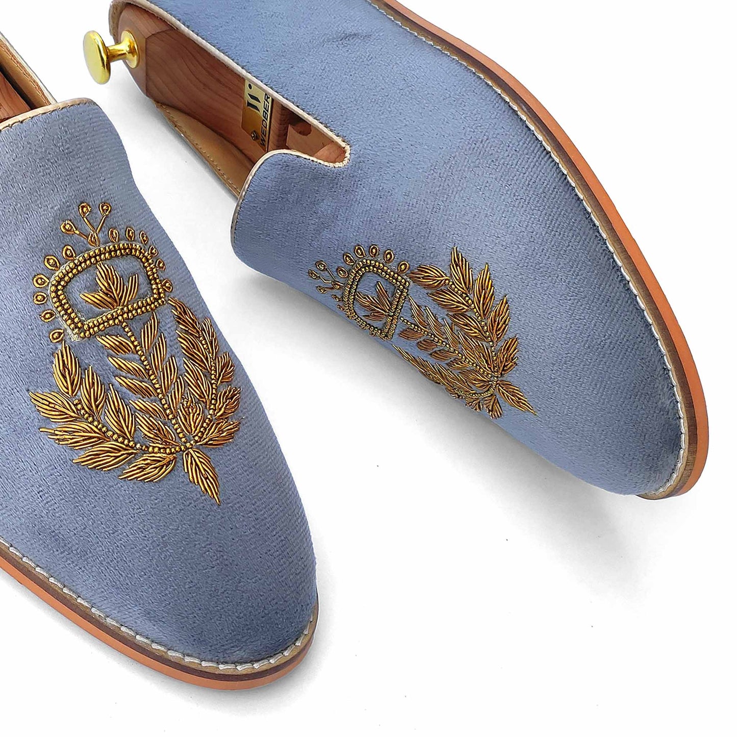 Grey Velvet Zardozi Wedding Ethnic Shoes Handwork for Men