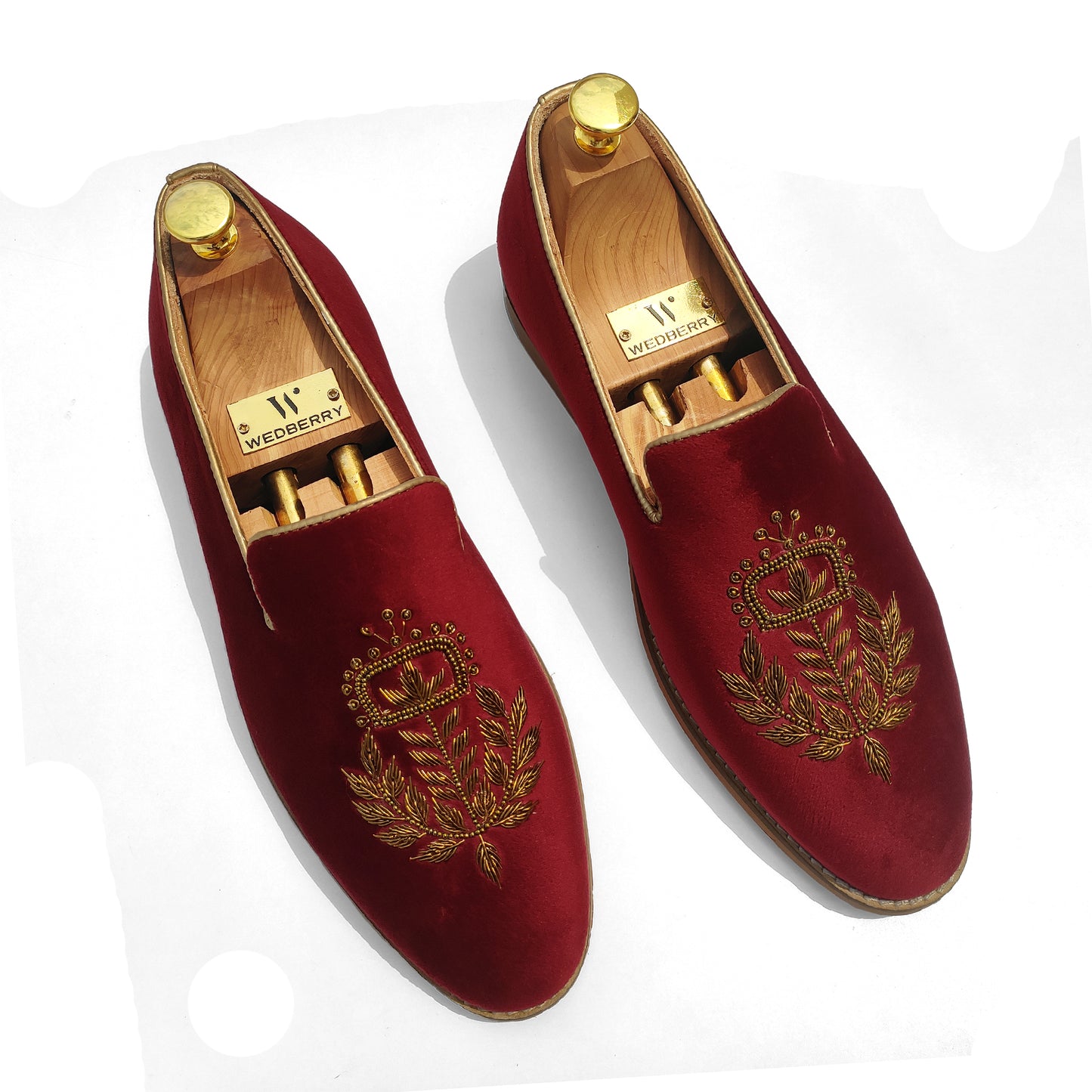 Maroon Velvet Gold Zardozi Handwork Wedding Ethnic Shoes for Men