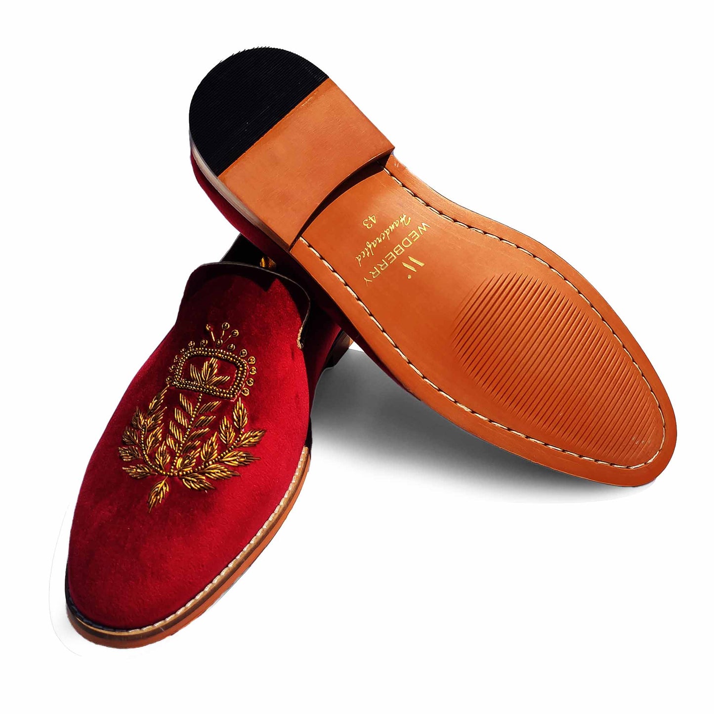 Maroon Velvet Gold Zardozi Handwork Wedding Ethnic Shoes for Men