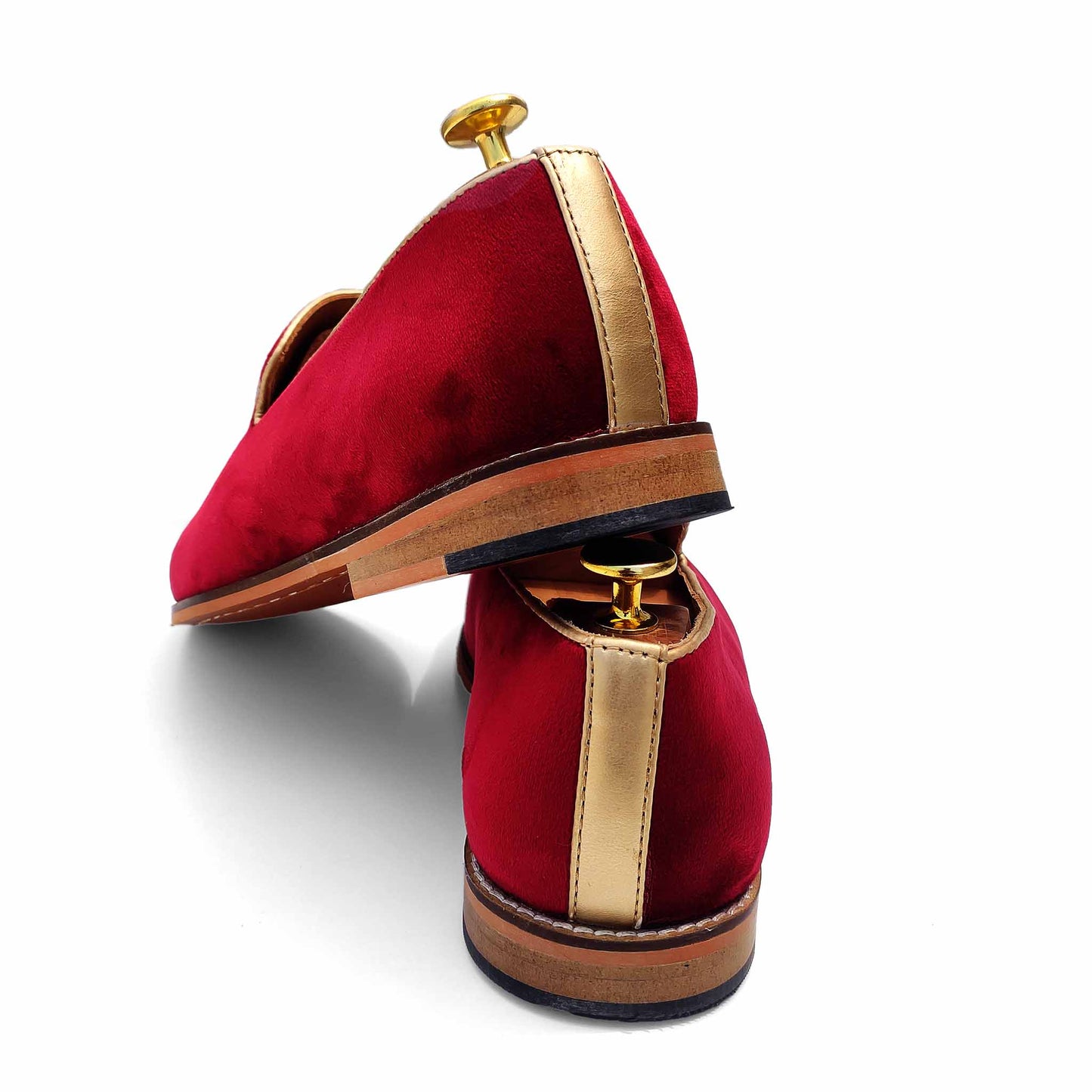 Maroon Velvet Gold Zardozi Handwork Wedding Ethnic Shoes for Men