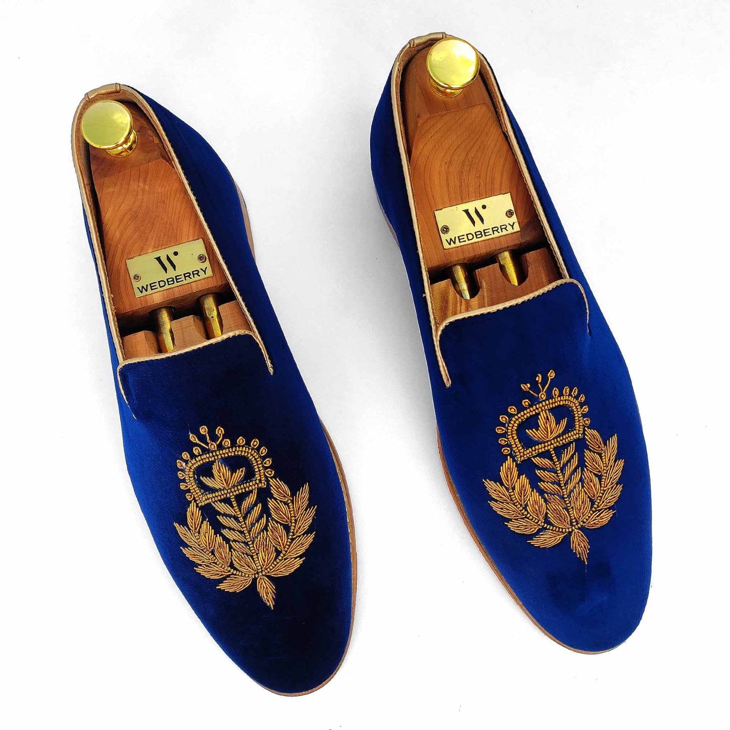 Navy Blue Velvet Zardozi Handwork Wedding Ethnic Shoes Party for Men