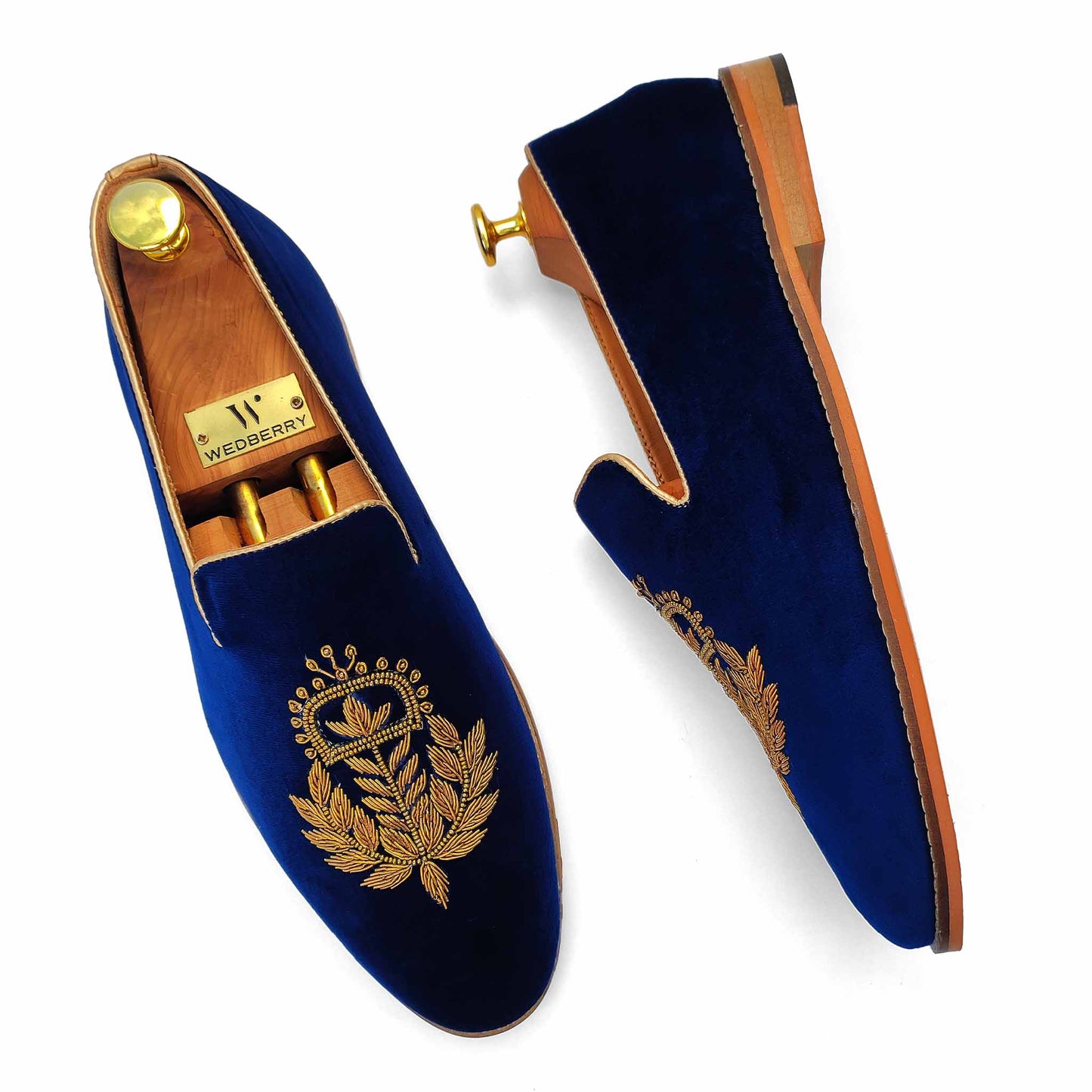 Navy Blue Velvet Zardozi Handwork Wedding Ethnic Shoes Party for Men