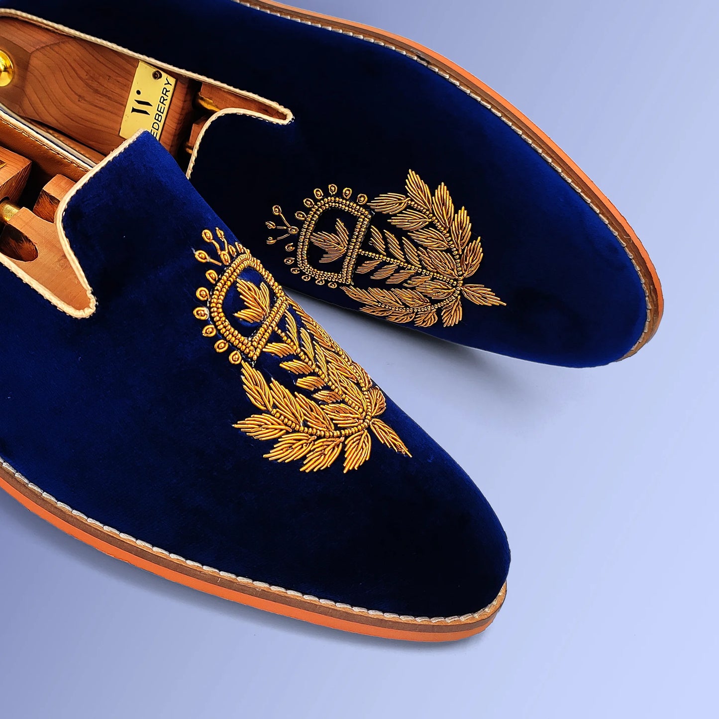 Navy Blue Velvet Zardozi Handwork Wedding Ethnic Shoes Party for Men