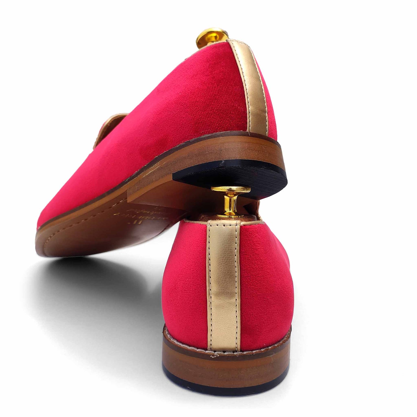 Red Velvet Antique Gold Zardozi Handwork Wedding Ethnic Shoes Loafer for Men