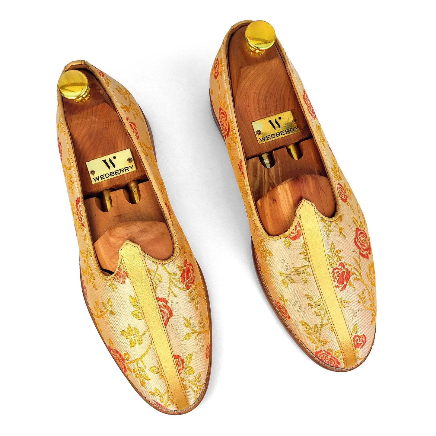 Beige Cherry Rose Wedding Ethnic Shoes Nagra Mojri Loafer for Men