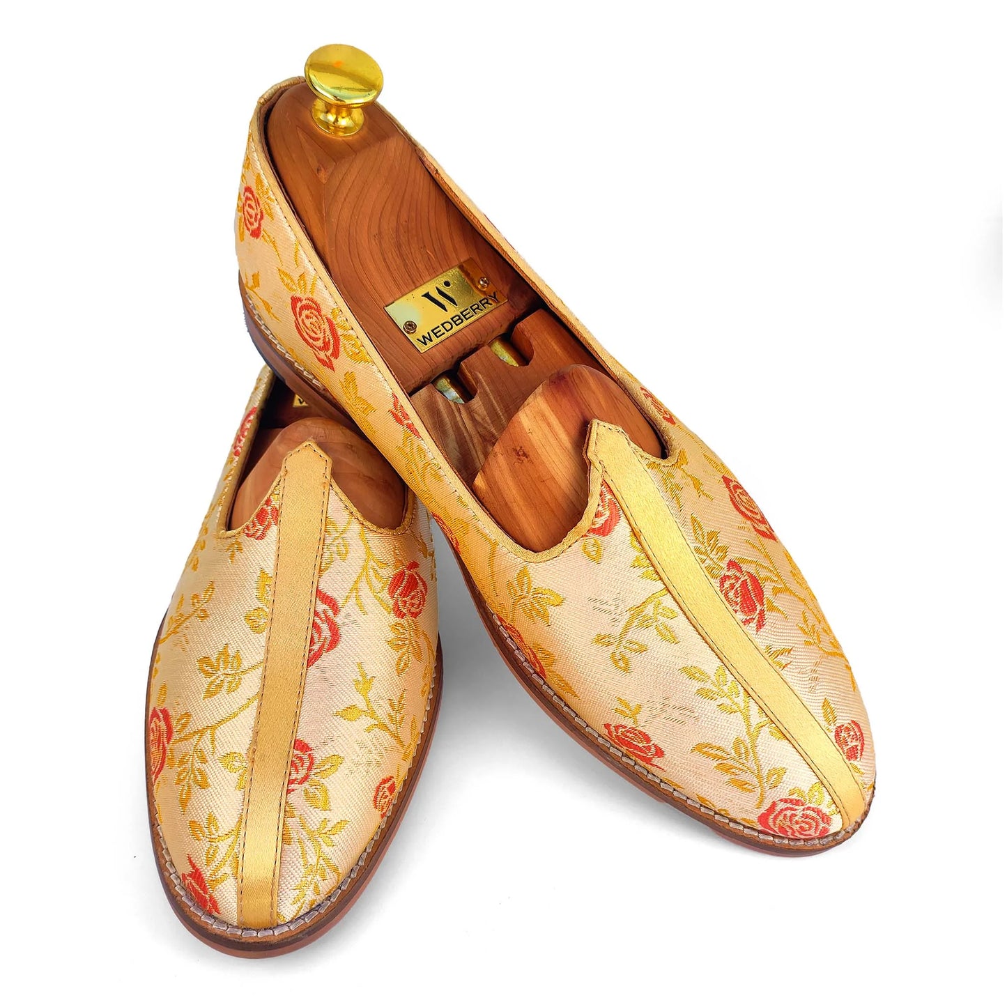 Beige Cherry Rose Wedding Ethnic Shoes Nagra Mojri Loafer for Men