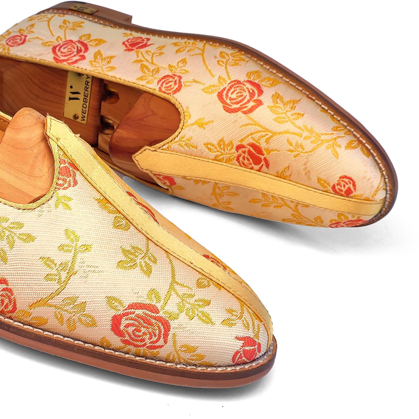 Beige Cherry Rose Wedding Ethnic Shoes Nagra Mojri Loafer for Men