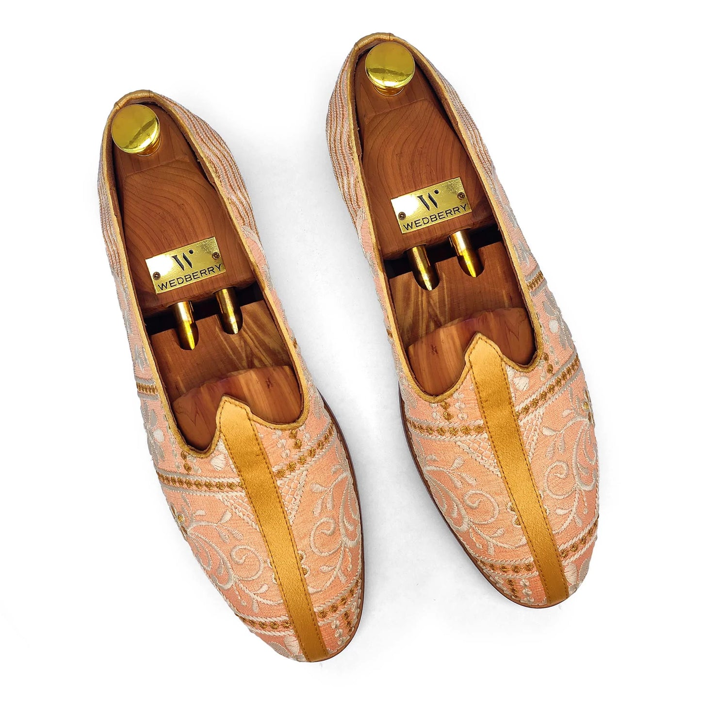 Pink Peach Embroidery Wedding Ethnic Nagra Mojri Loafer for Men