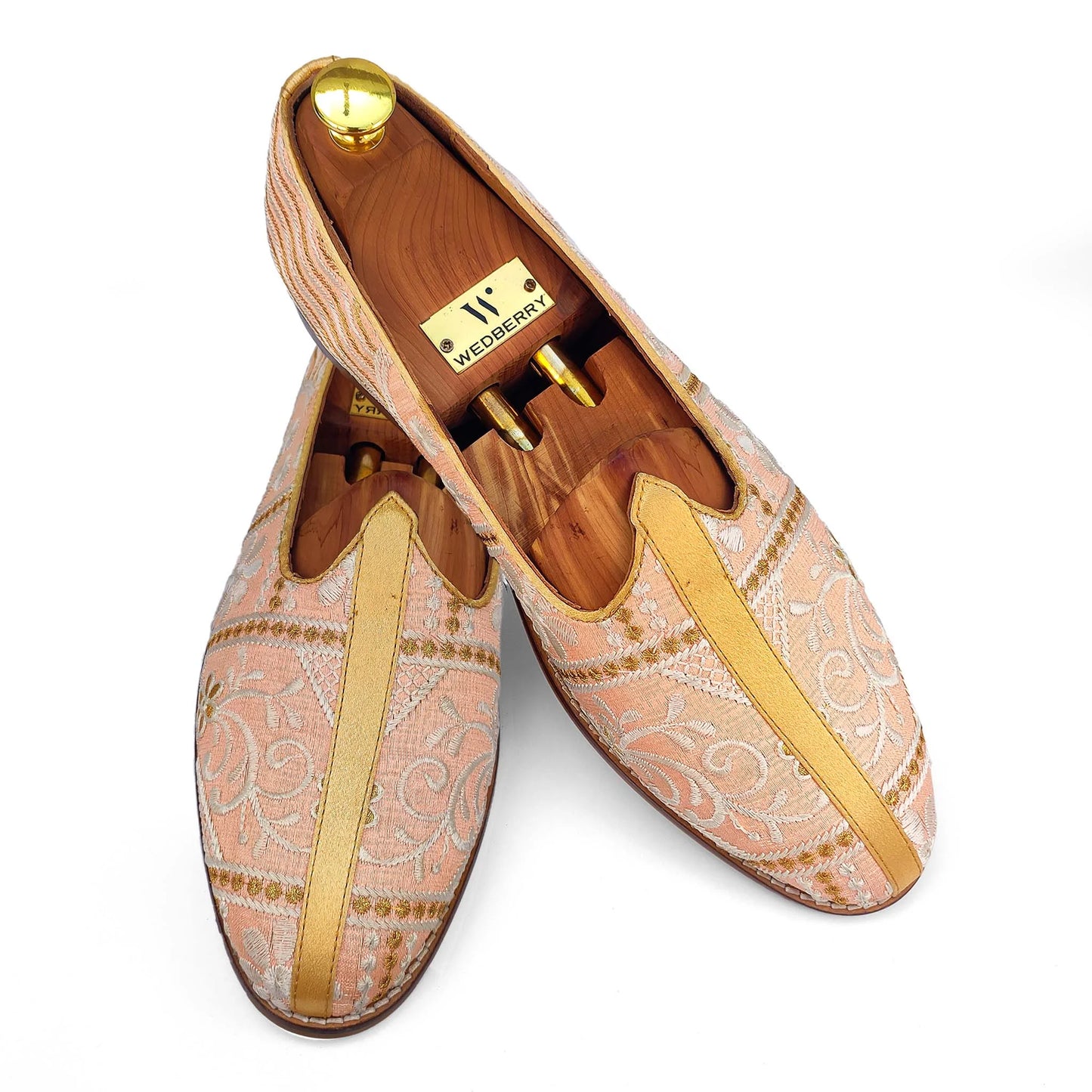 Pink Peach Embroidery Wedding Ethnic Nagra Mojri Loafer for Men