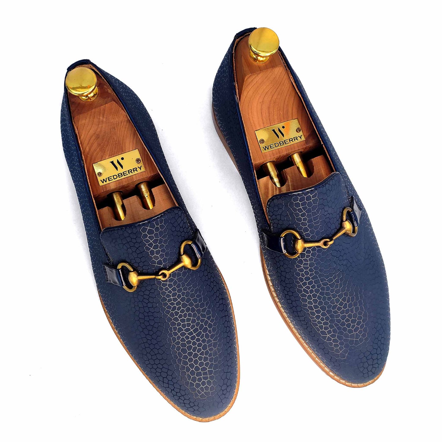 Navy Blue Spidy Antique Buckle Wedding Ethnic Shoes Party Loafers for Men