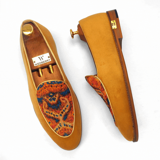 Tan Rust Digital Print Wedding Ethnic Party Shoes Loafer for Men