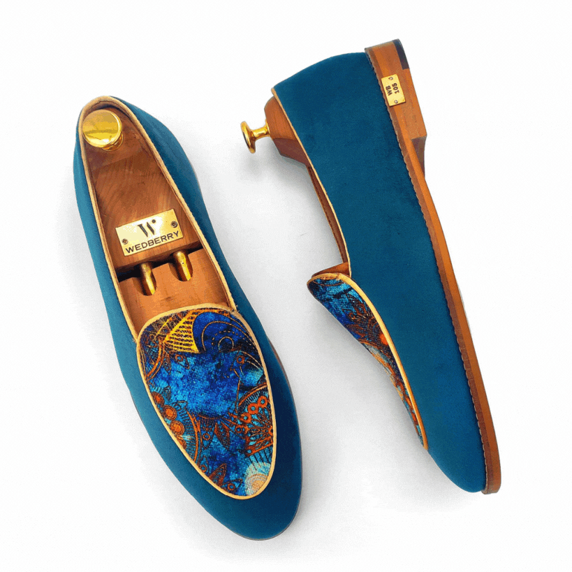 Turquoise Blue Digital Print Jave Apron Loafer for Men