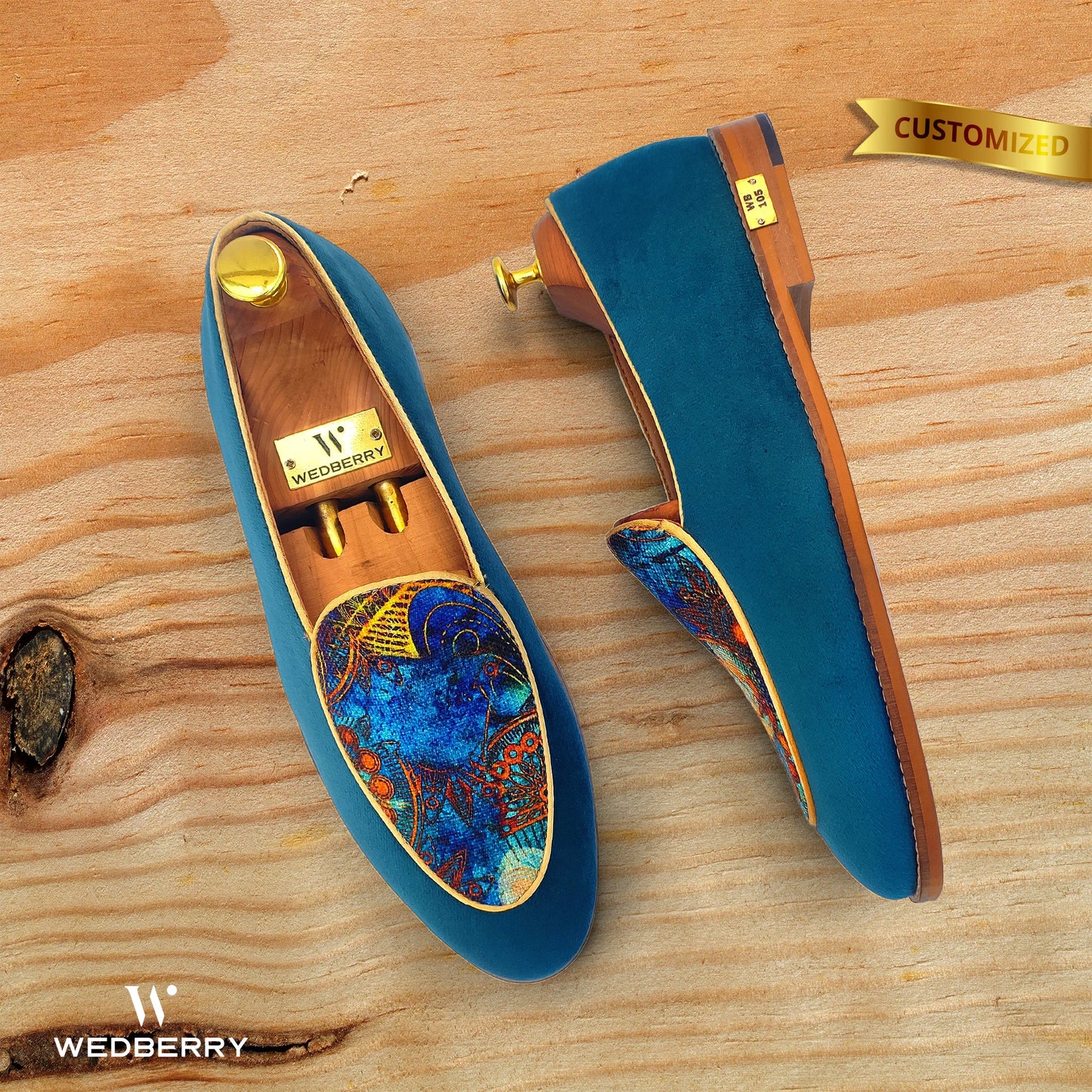 Turquoise Blue Digital Print Jave Apron Loafer for Men