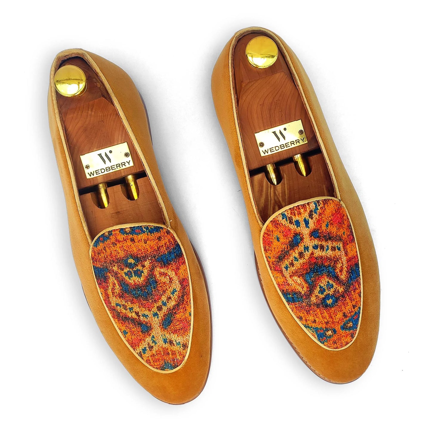 Tan Rust Digital Print Wedding Ethnic Party Shoes Loafer for Men