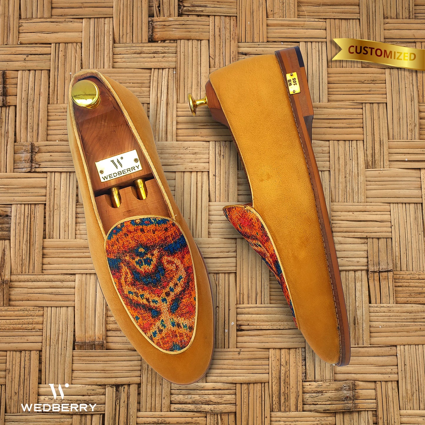 Tan Rust Digital Print Wedding Ethnic Party Shoes Loafer for Men