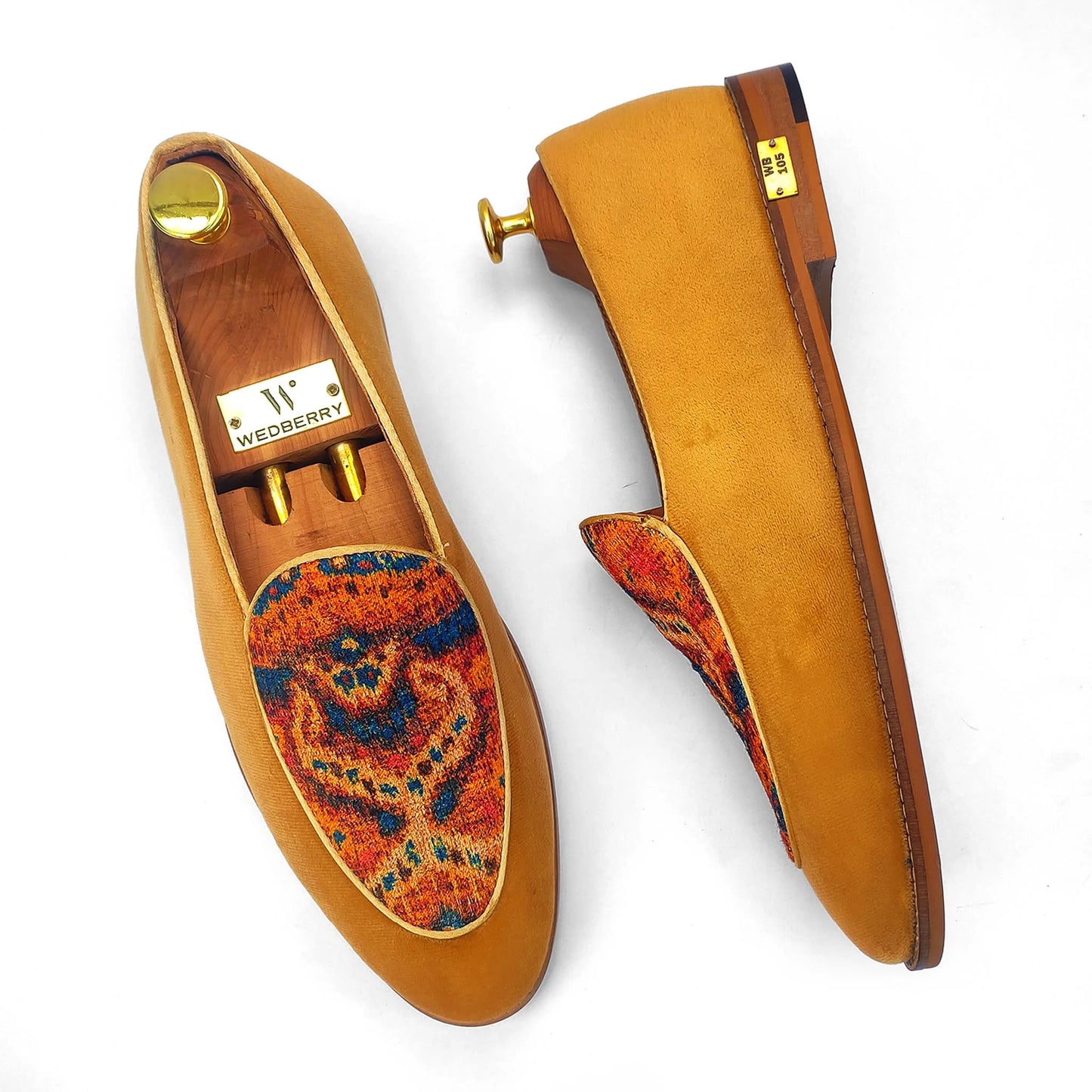 Tan Rust Digital Print Wedding Ethnic Party Shoes Loafer for Men