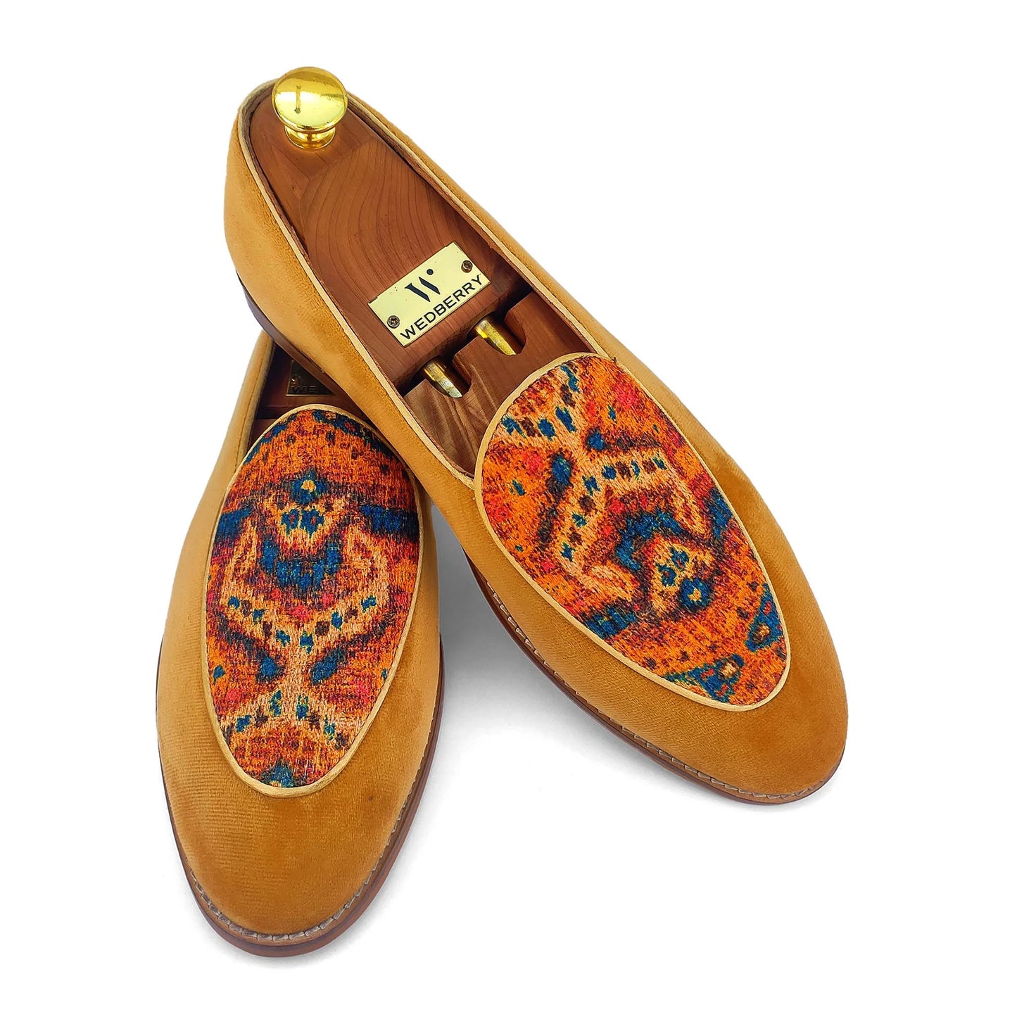 Tan Rust Digital Print Wedding Ethnic Party Shoes Loafer for Men