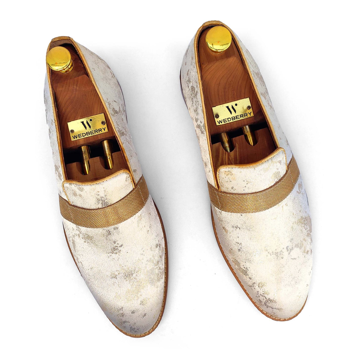 Ivory Golden Foil Hugo Strap Wedding Shoes Ethnic Slipon Loafer for Men