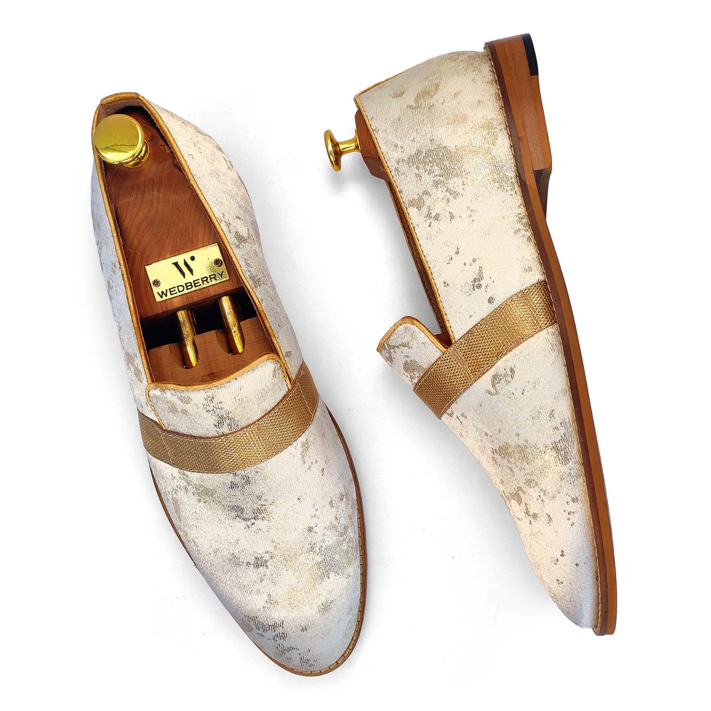 Ivory Golden Foil Hugo Strap Wedding Shoes Ethnic Slipon Loafer for Men