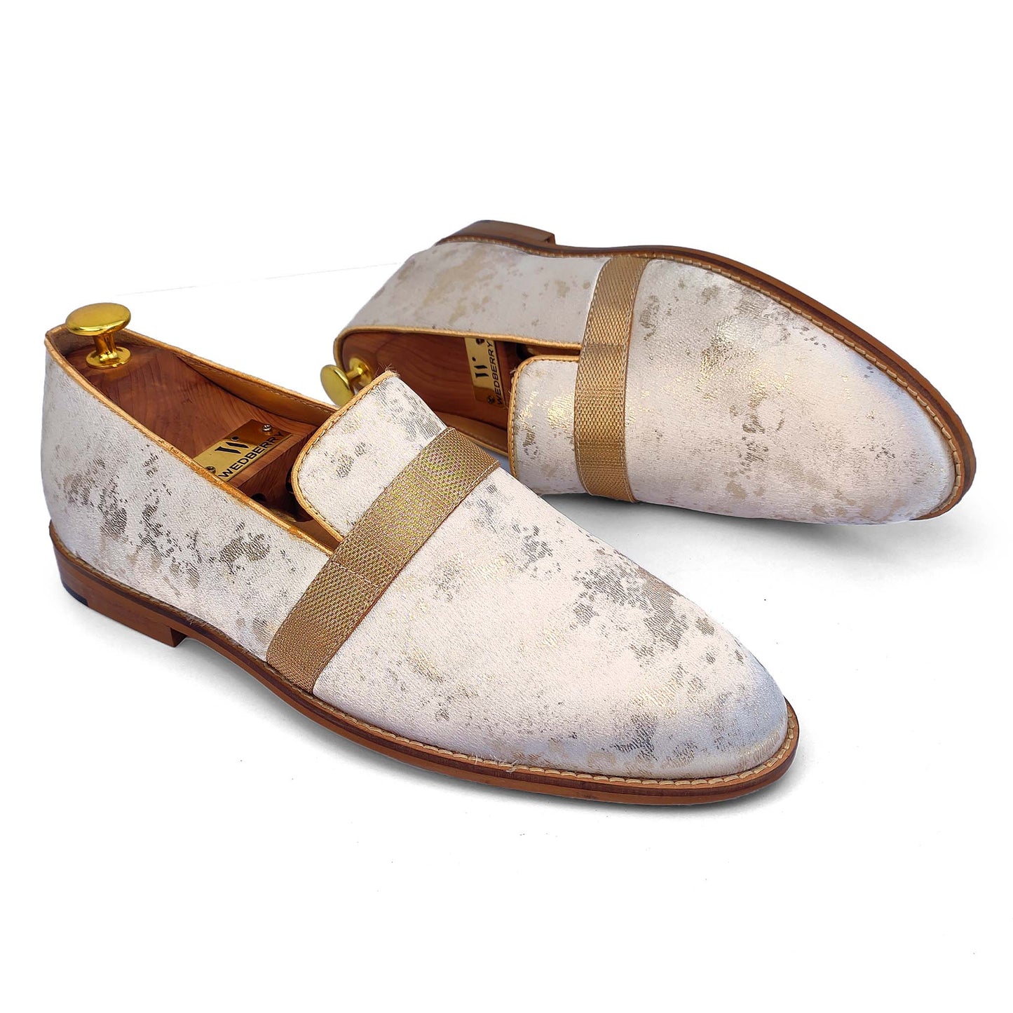 Ivory Golden Foil Hugo Strap Wedding Shoes Ethnic Slipon Loafer for Men