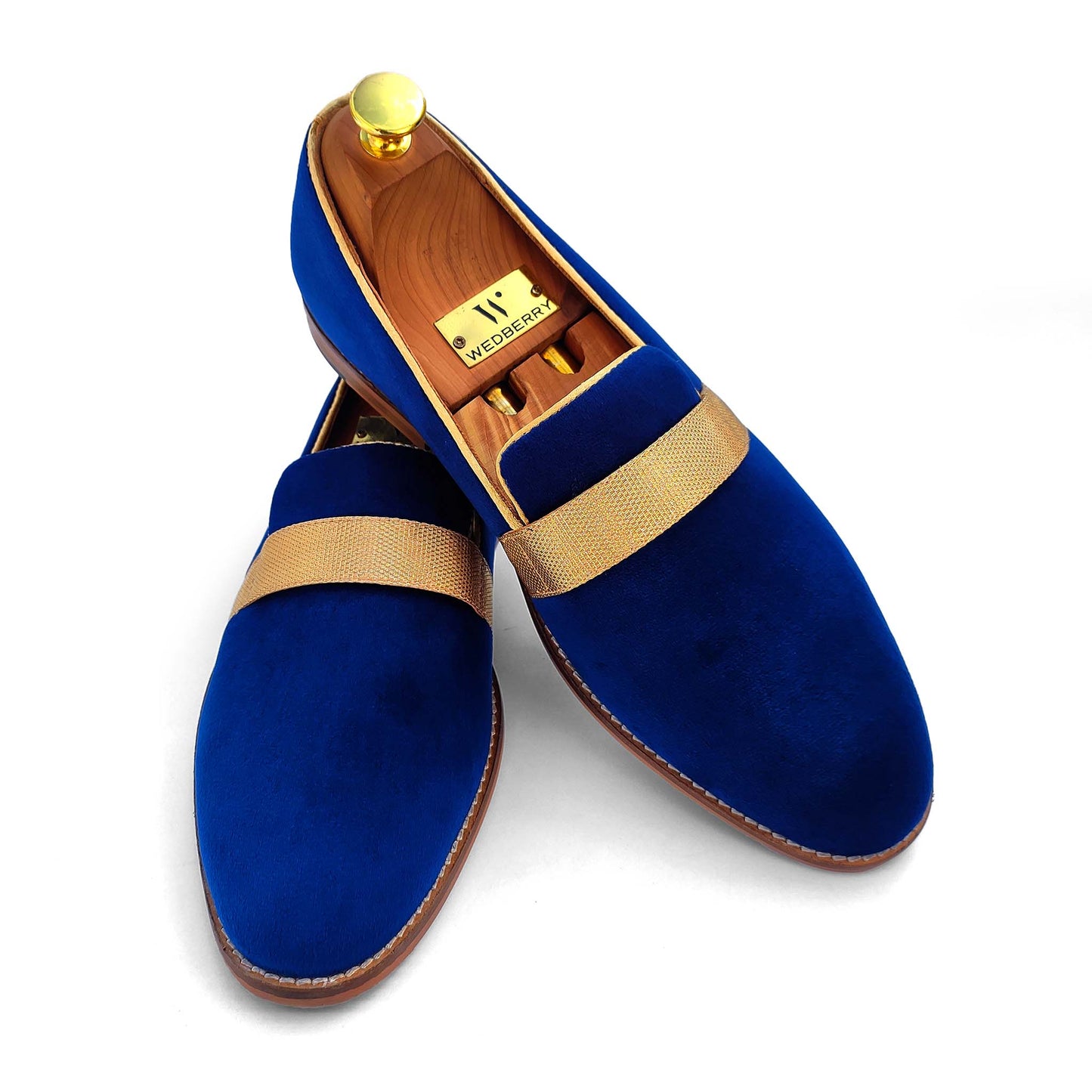 Navy Blue Velvet Hugo Strap Wedding Ethnic Shoes Party Loafers for Men