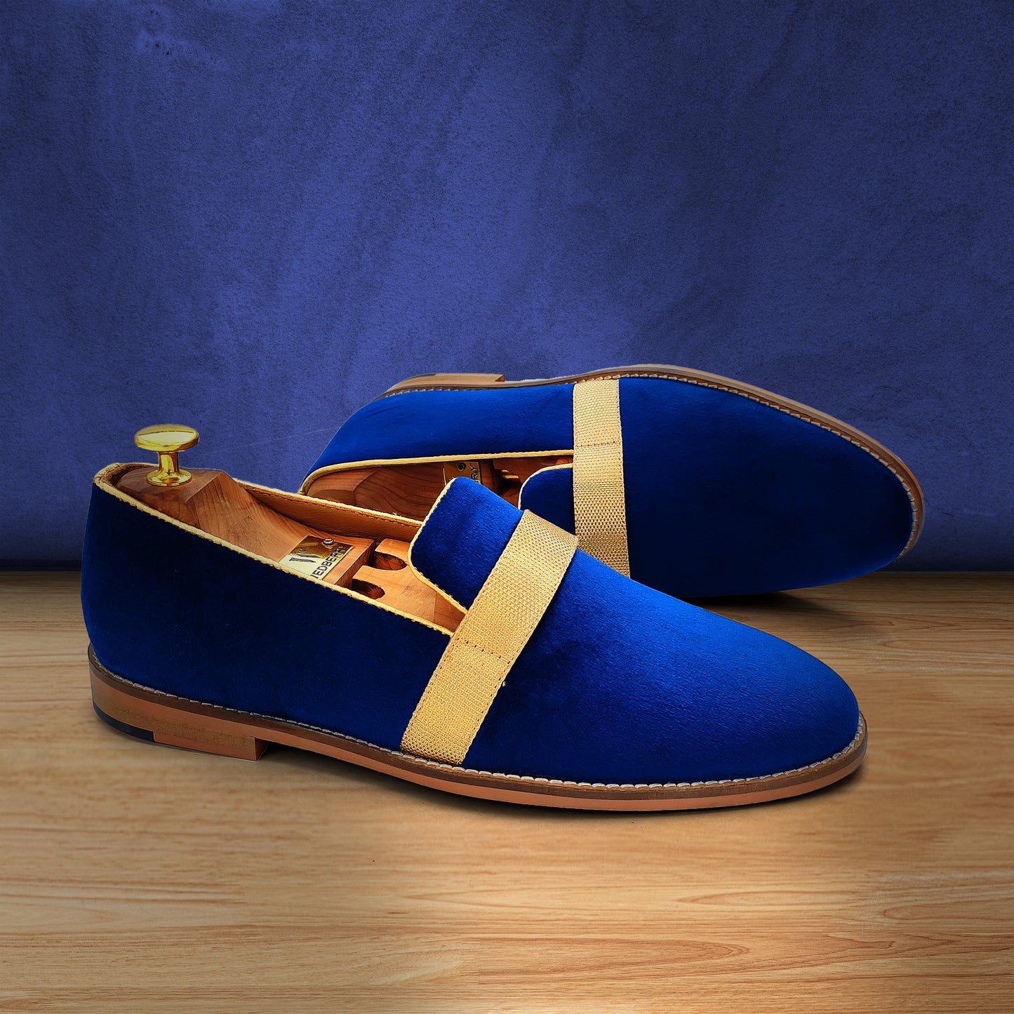 Navy Blue Velvet Hugo Strap Wedding Ethnic Shoes Party Loafers for Men