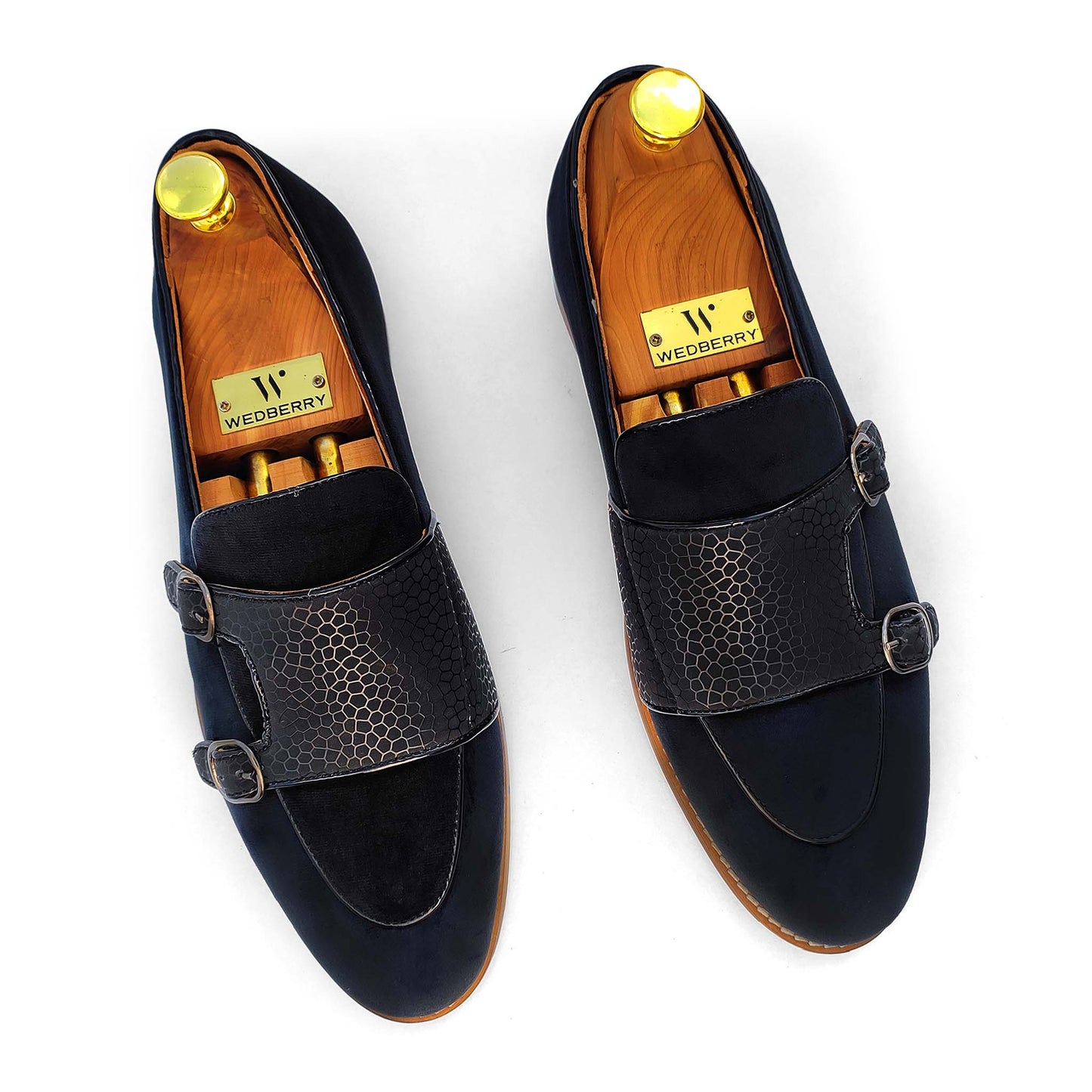 Black Velvet Spidy Double Monk Strap for Men