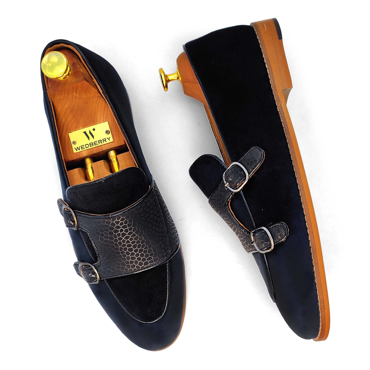 Black Velvet Spidy Double Monk Strap for Men