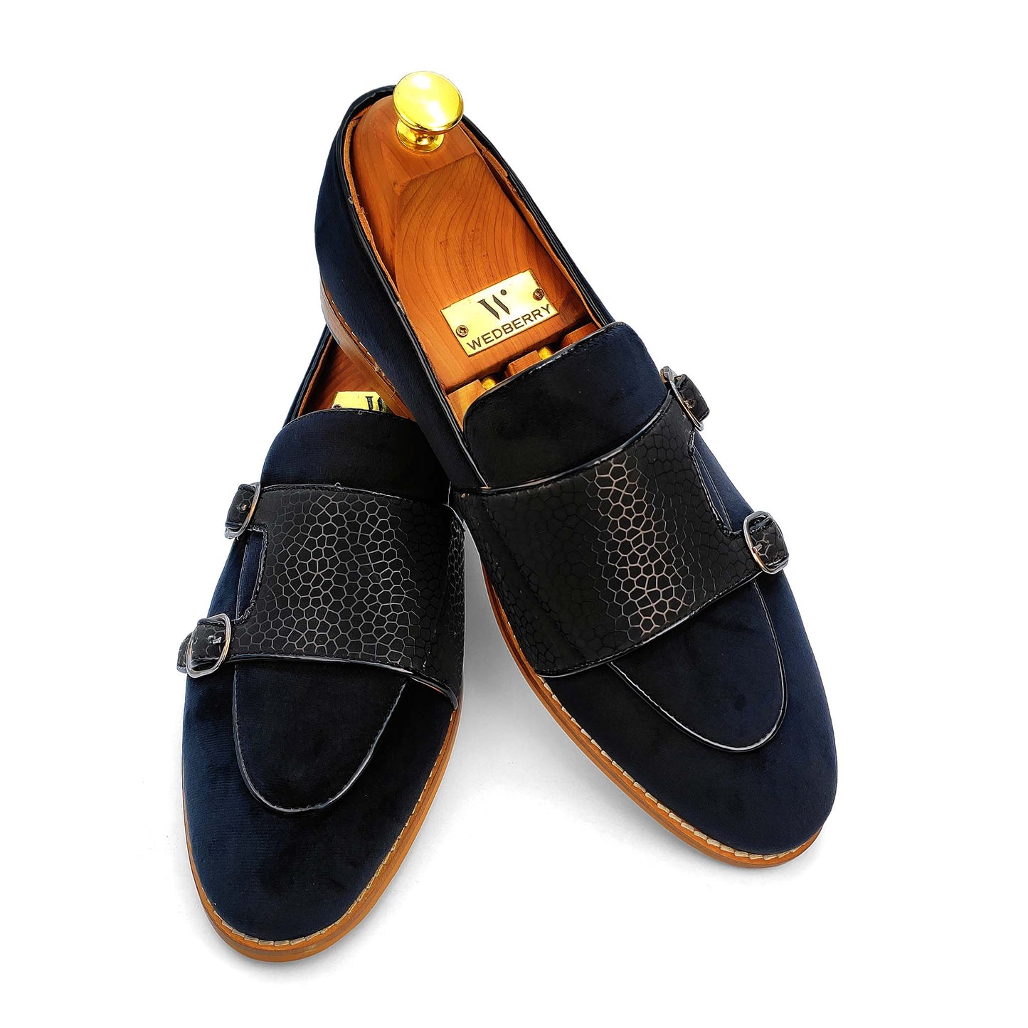Black Velvet Spidy Double Monk Strap for Men