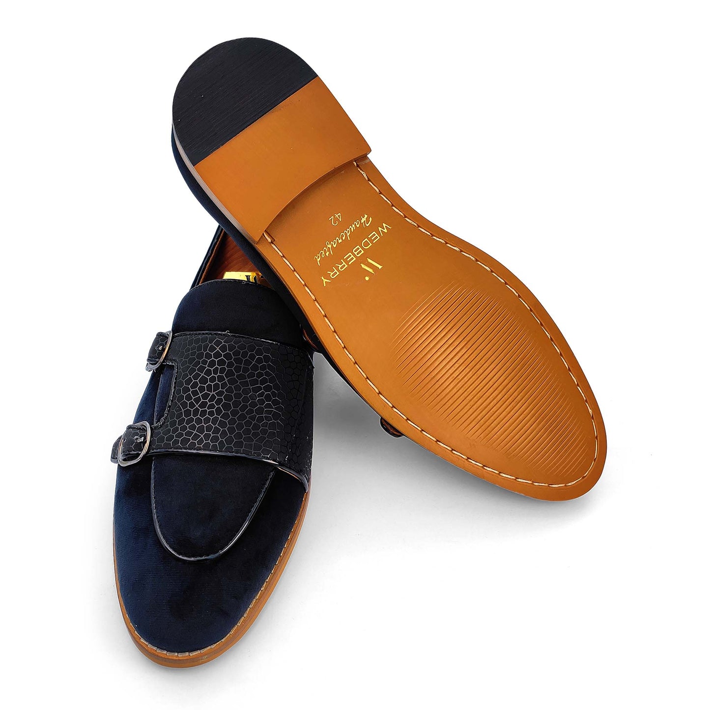 Black Velvet Spidy Double Monk Strap for Men