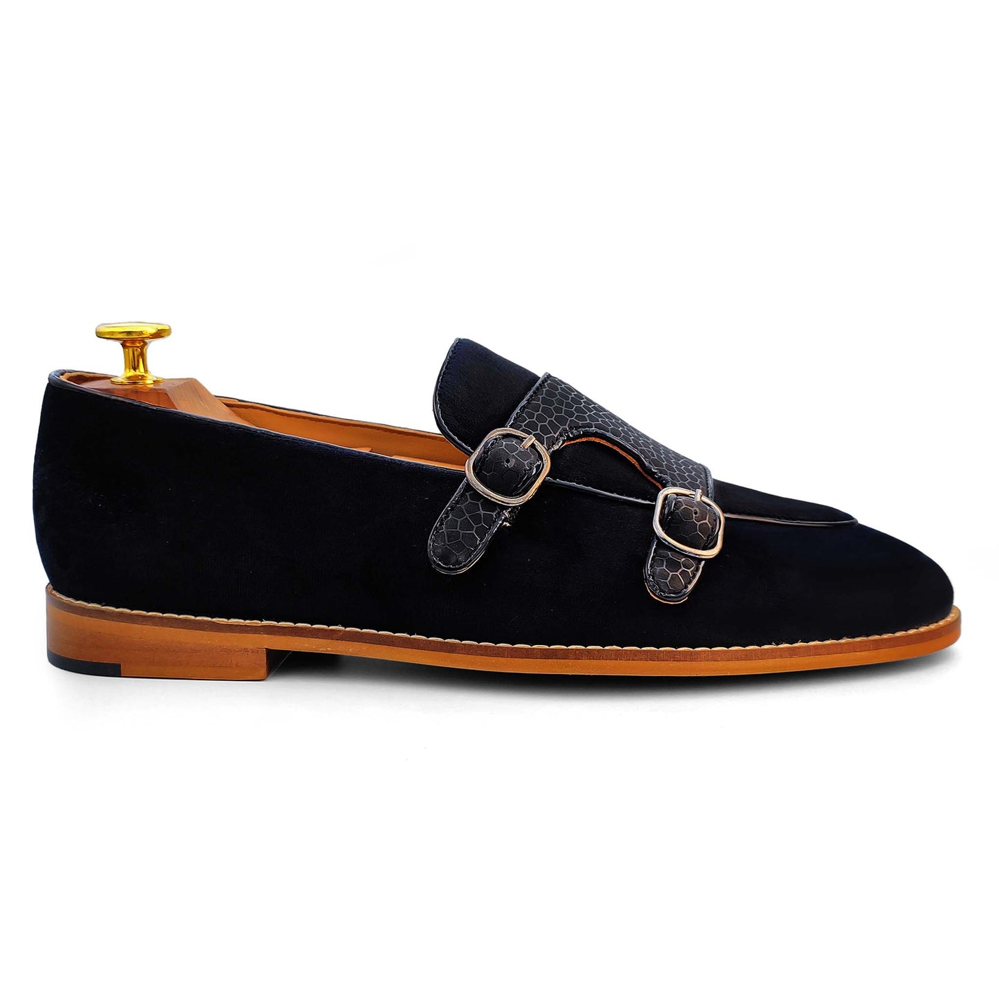 Black Velvet Spidy Double Monk Strap for Men