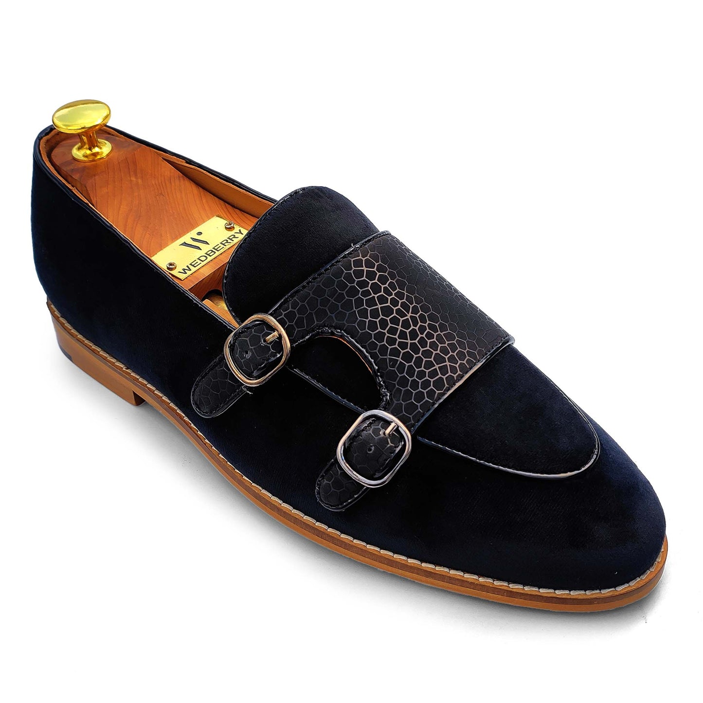 Black Velvet Spidy Double Monk Strap for Men