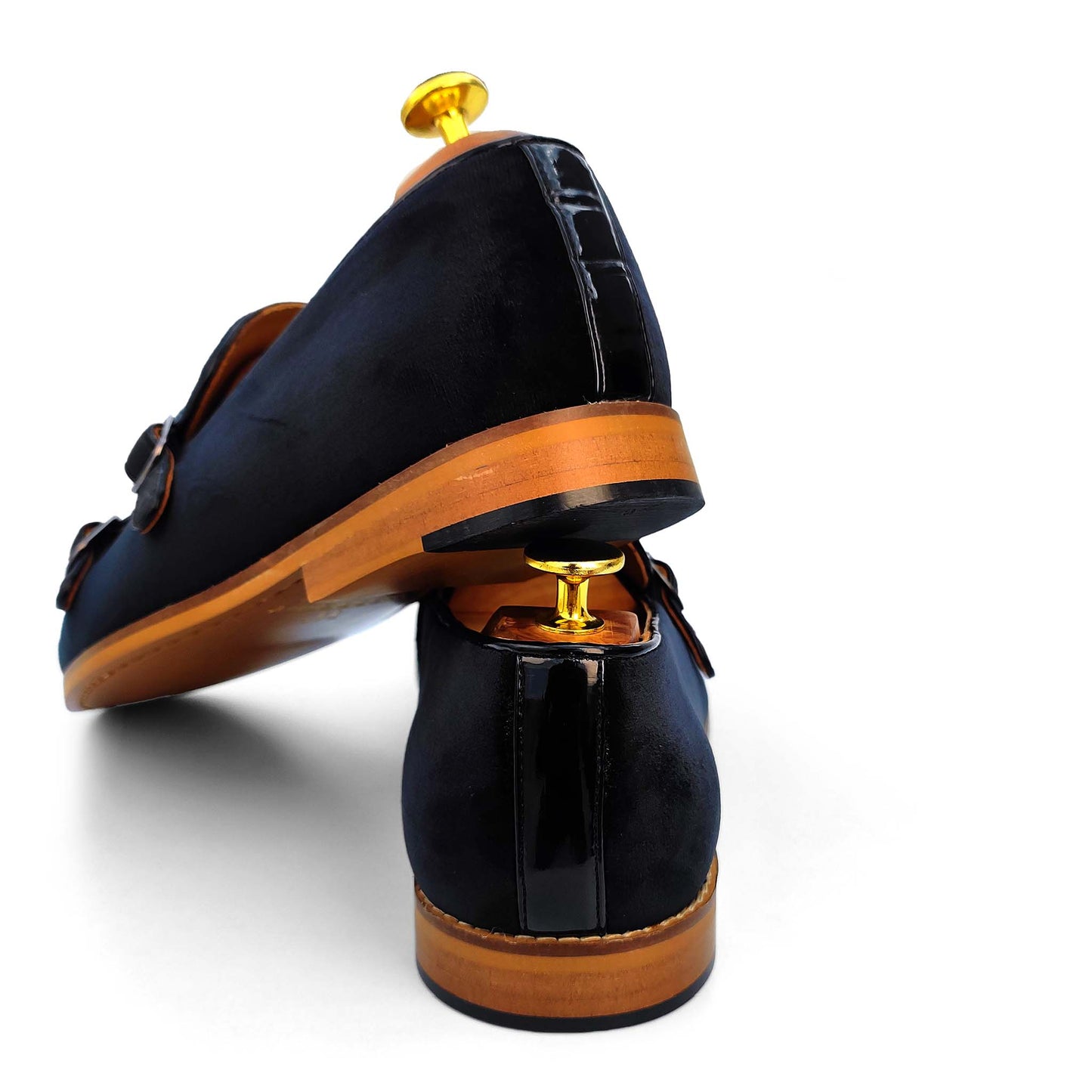 Black Velvet Spidy Double Monk Strap for Men